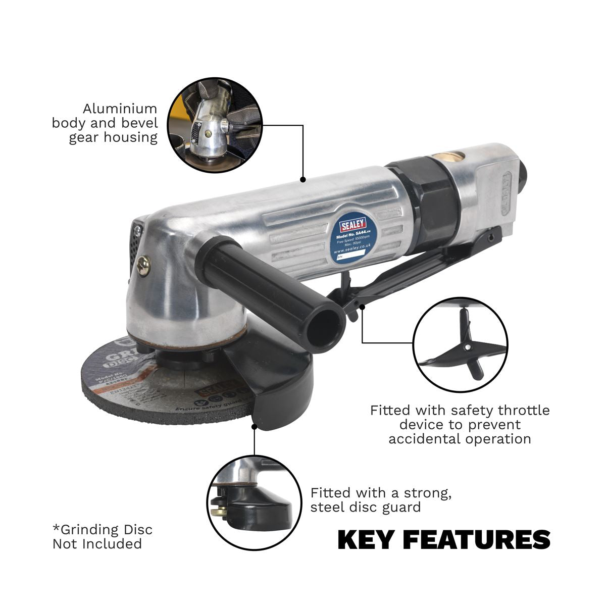 Sealey Air Angle Grinder Ø100mm Heavy-Duty 