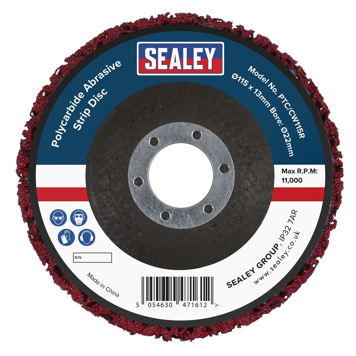 Sealey Polycarbide Abrasive Strip Disc 115 x 13 x 22mm - Red  White Rose Tools