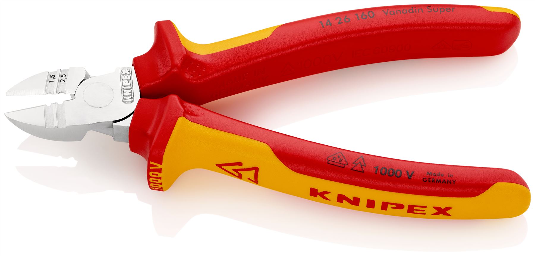 KNIPEX Diagional Side Cutting Pliers Insulation Stripper 160mm VDE Chrome Multi Component Grips 14 26 160 SB