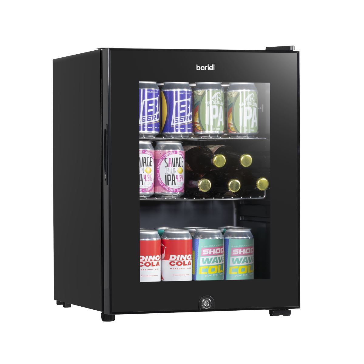 Baridi 40L Drinks Mini Fridge with LED Light, Black and Glass Door