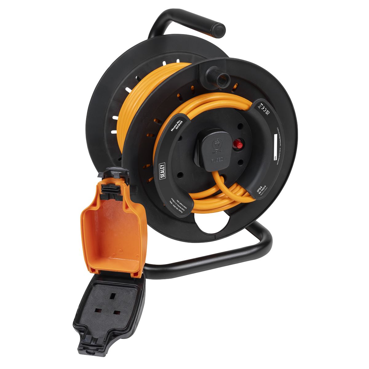 Sealey 25m IP54 Weatherproof In-line Socket with Thermal Cutout, & 3m Additional Plug Cable  White Rose Tools