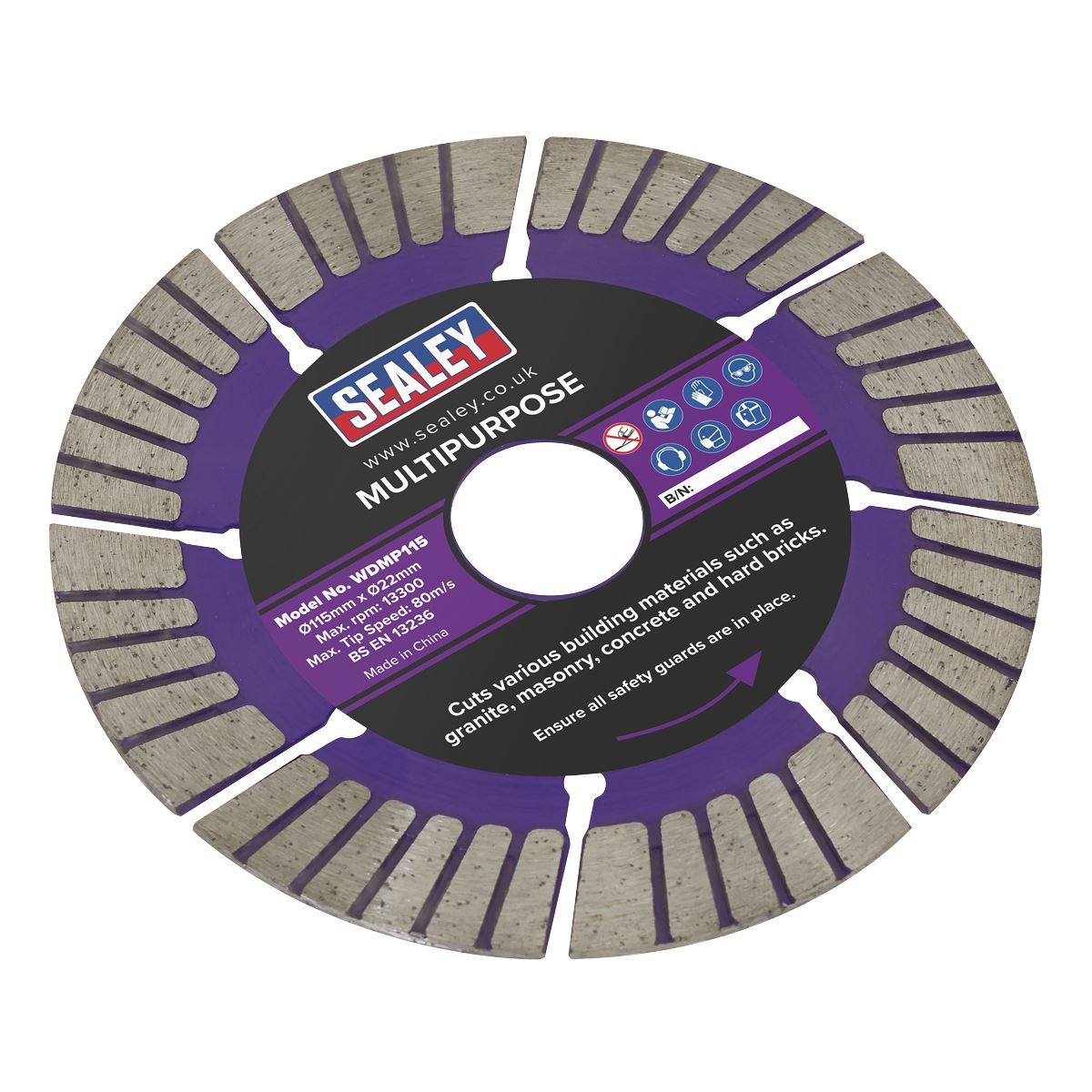 Sealey Cutting Disc Multipurpose Dry/Wet Use Ø115mm 
