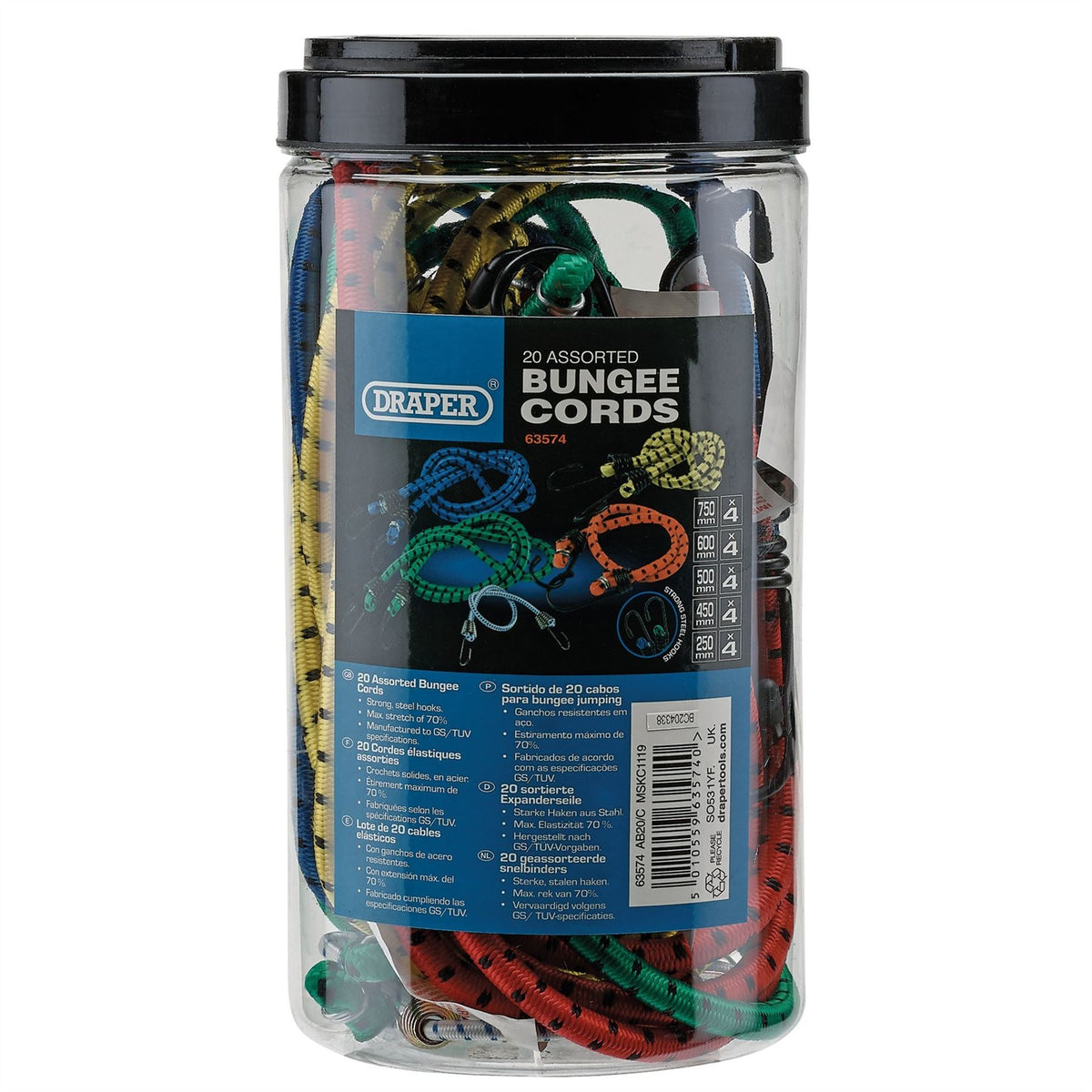 Draper Assorted Bungee Cords (Pack of 20) 63574  White Rose Tools