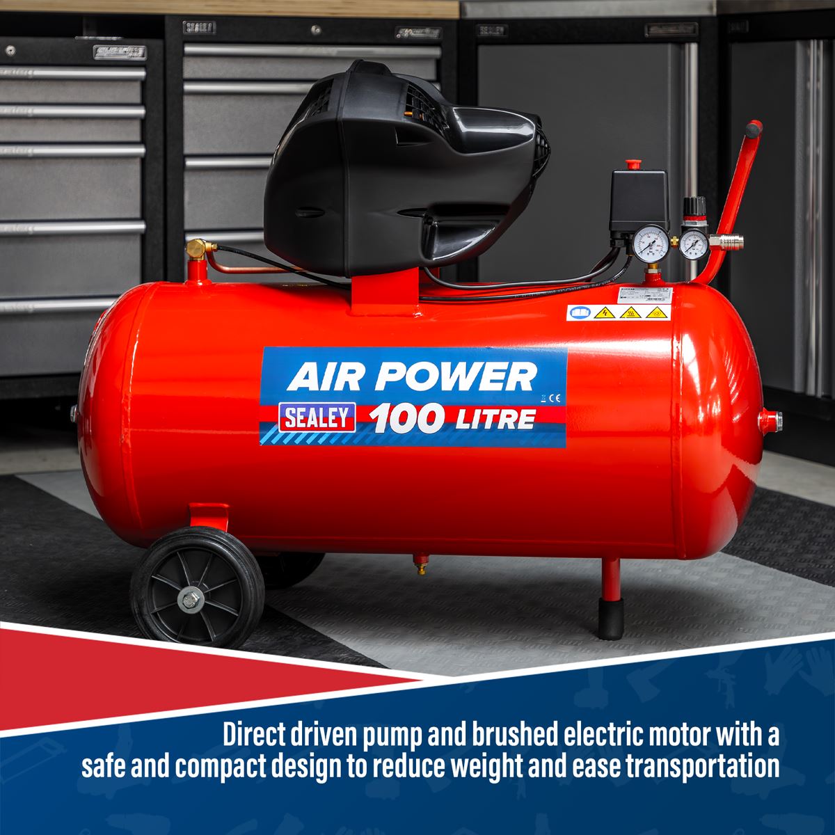 Sealey 100L Oil Free V-Twin Direct Drive Air Compressor 3hp 
