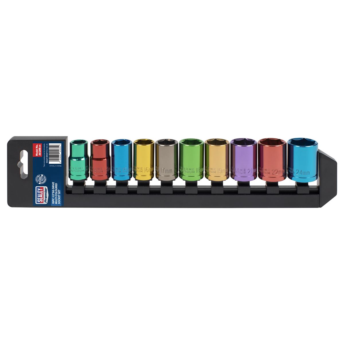 Sealey 10 Piece 1/2" Drive Coloured Socket Set 13-24mm WallDrive