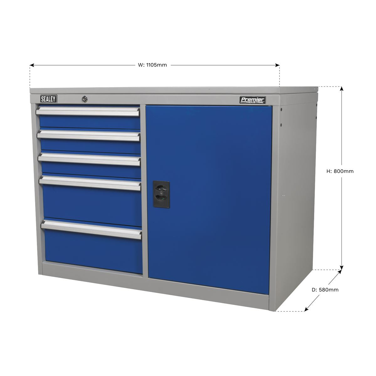 Sealey Premier Industrial Industrial Cabinet/Workstation 5 Drawer & 1 Shelf Locker