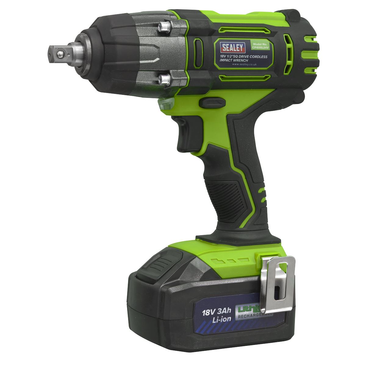 Sealey Cordless Impact Wrench 18V 3Ah Li-ion 1/2" Drive 400Nm Green Hi-Vis 