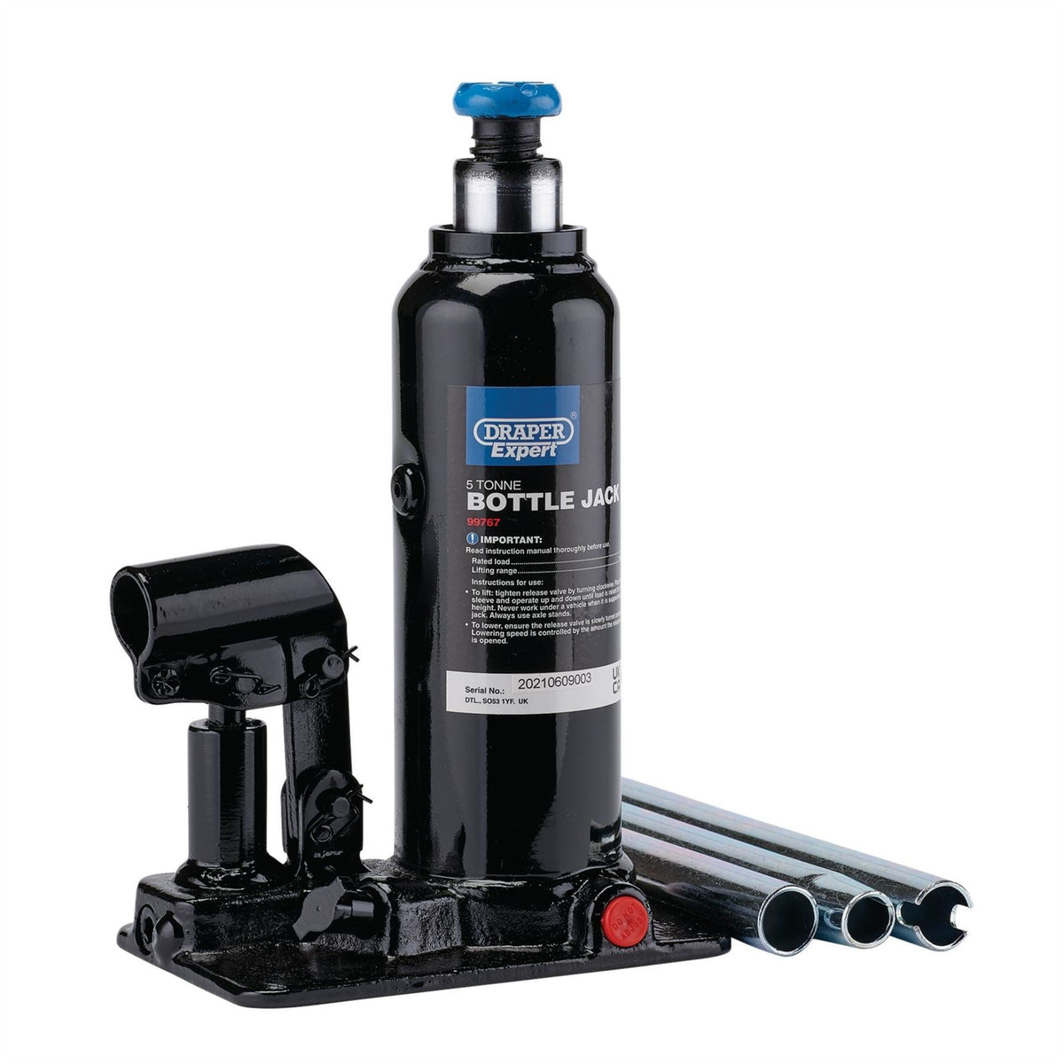 Draper Expert Hydraulic Bottle Jack 5 Tonne 99767  White Rose Tools