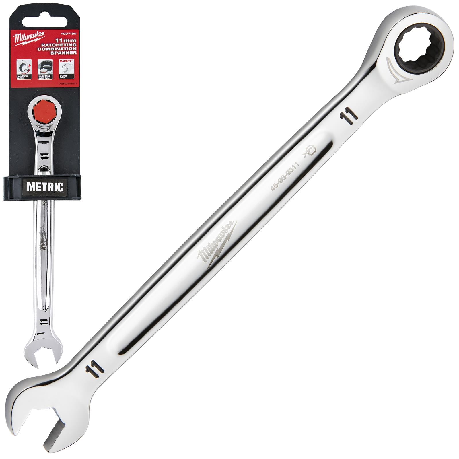 Milwaukee Ratchet Combination Spanners MAX BITE Fixed Head Open End Ring - Choose Size