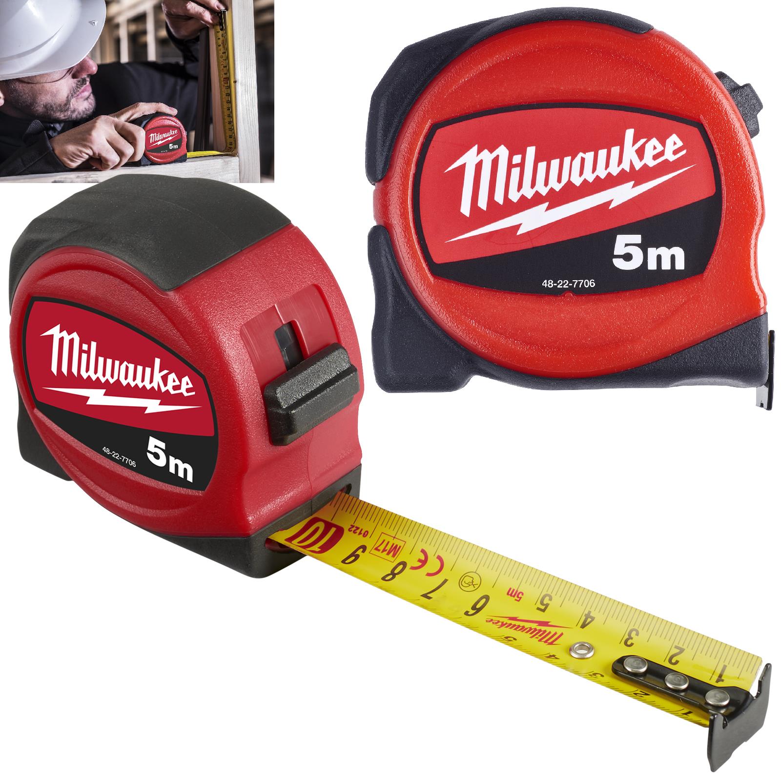 Milwaukee Tape Measure 5m Metric Slimline Pocket Tape 25mm Blade Width 