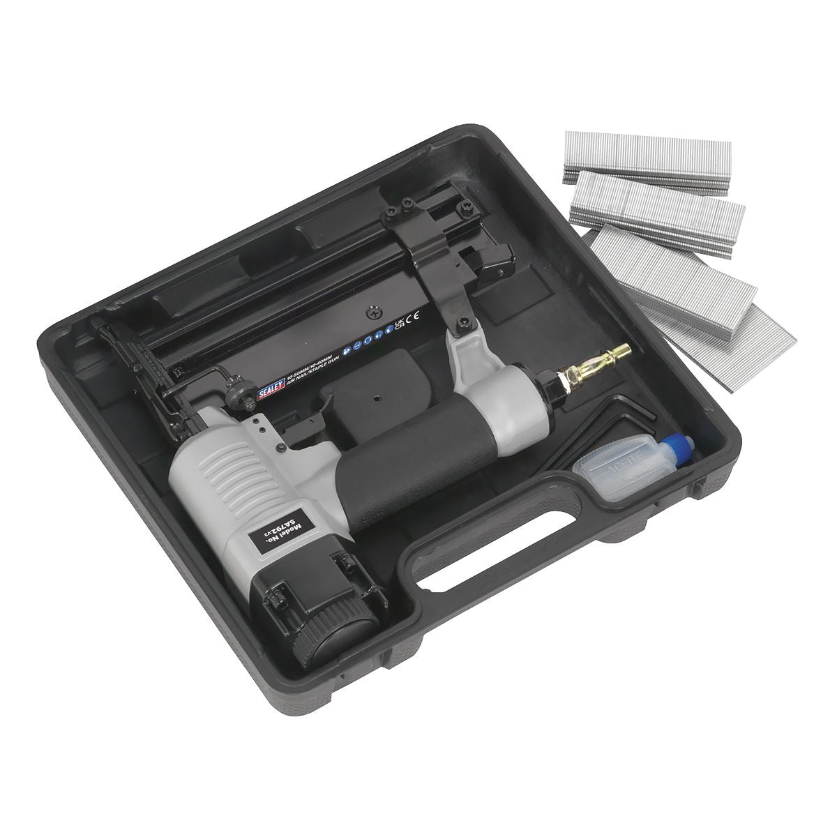 Sealey Air Nail Staple Gun 10-50mm Nails 10-40mm Staples Capacity Nailer Stapler