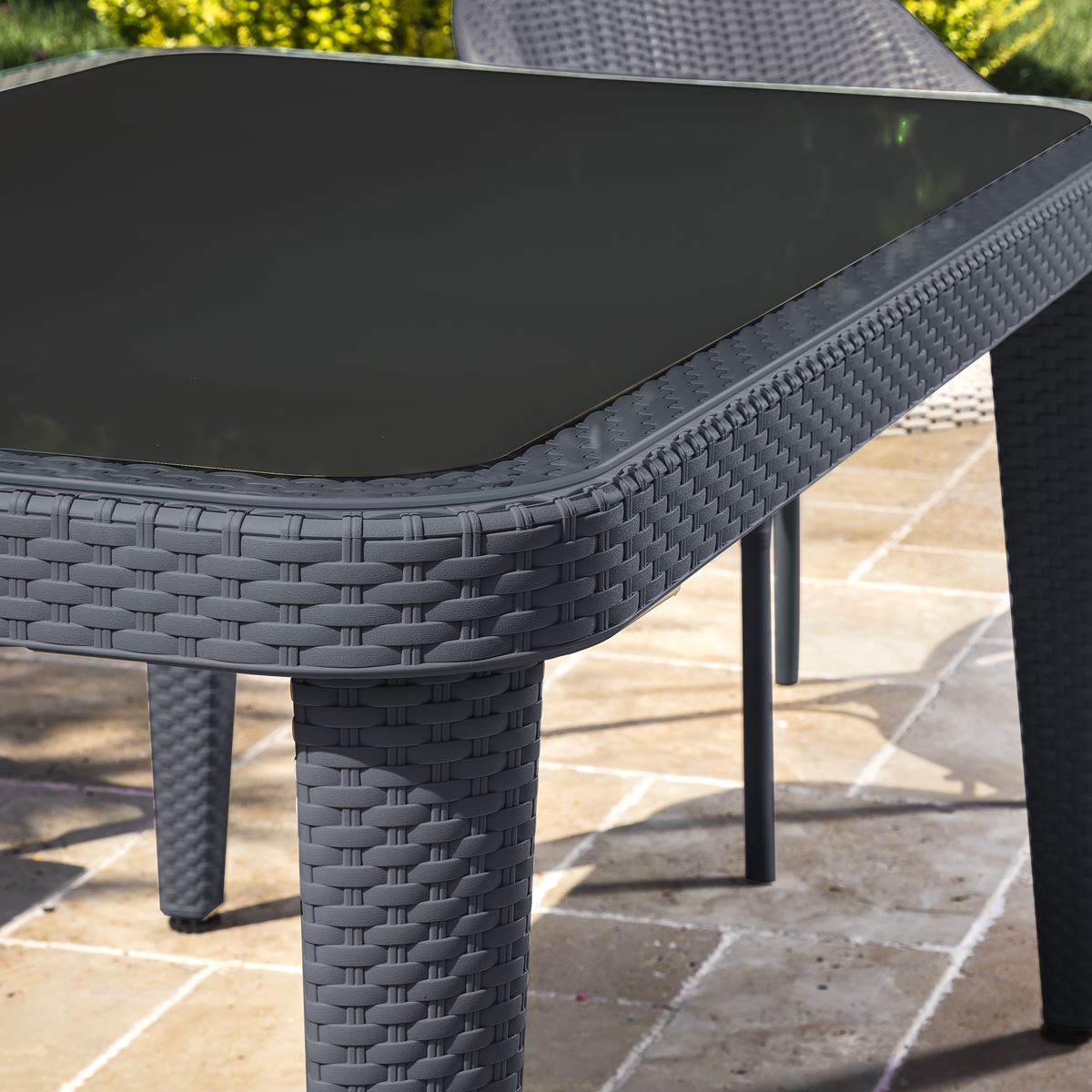 Dellonda Outdoor Dining Table Weather Resistant Body Glass Table 90x150cm