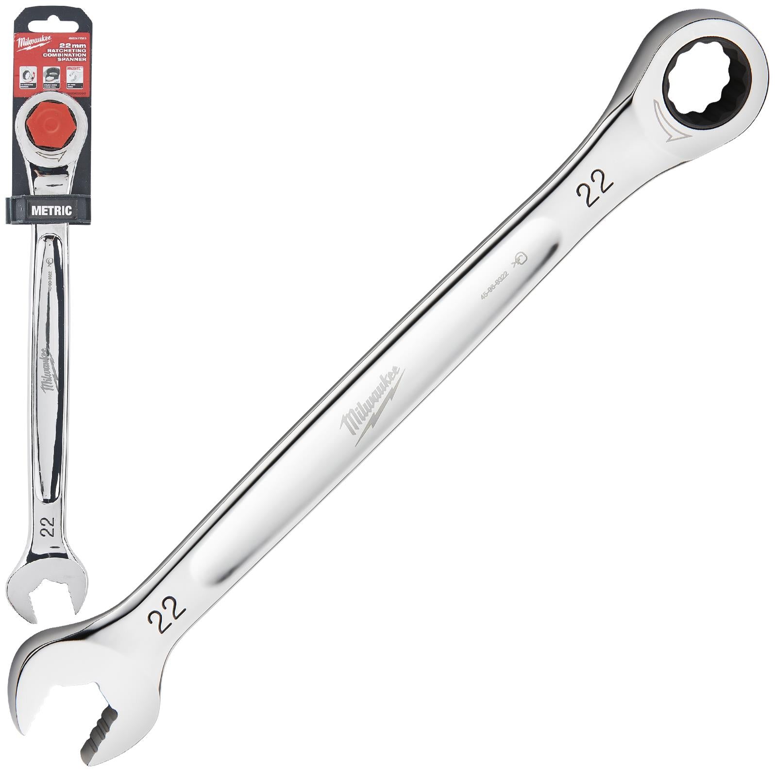 Milwaukee Ratchet Combination Spanners MAX BITE Fixed Head Open End Ring - Choose Size