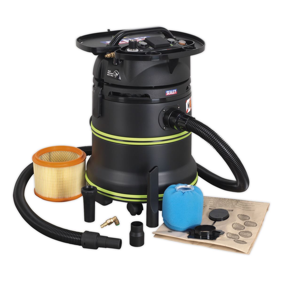 Sealey Vacuum Cleaner Industrial Dust-Free Wet/Dry 35L 1000W/230V Plastic Drum M-Class Self-Clean Filter 