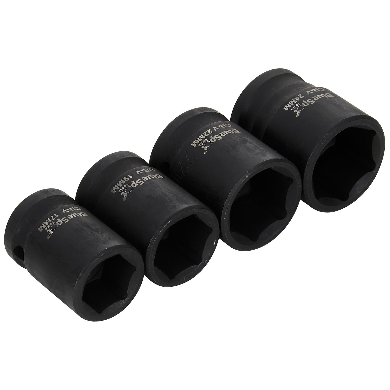 BlueSpot Shallow Impact Socket Set 1/2" Drive Metric 17-24mm 4 Piece  White Rose Tools