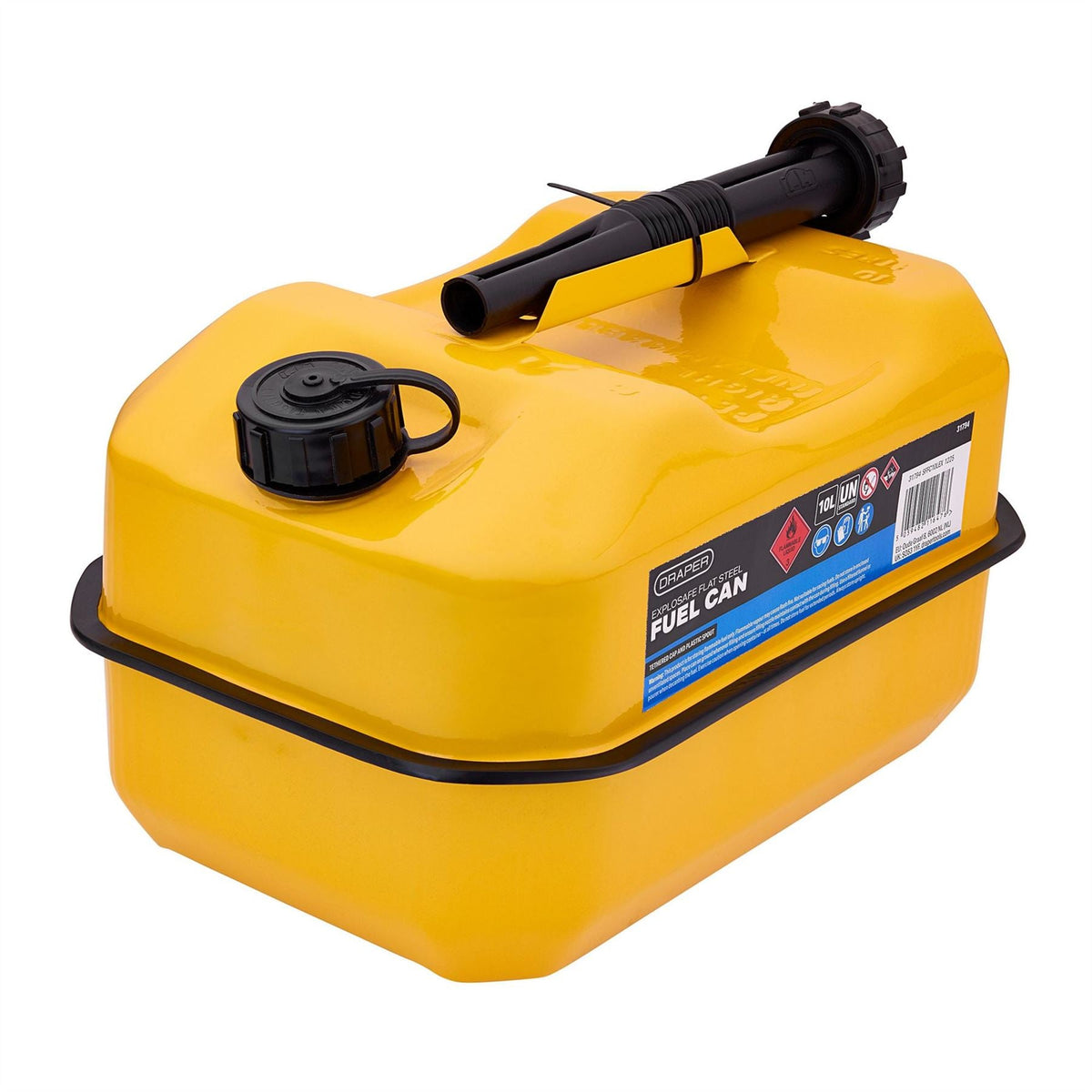 Draper Explosafe Flat Steel Fuel Can 10L Yellow 31794  White Rose Tools