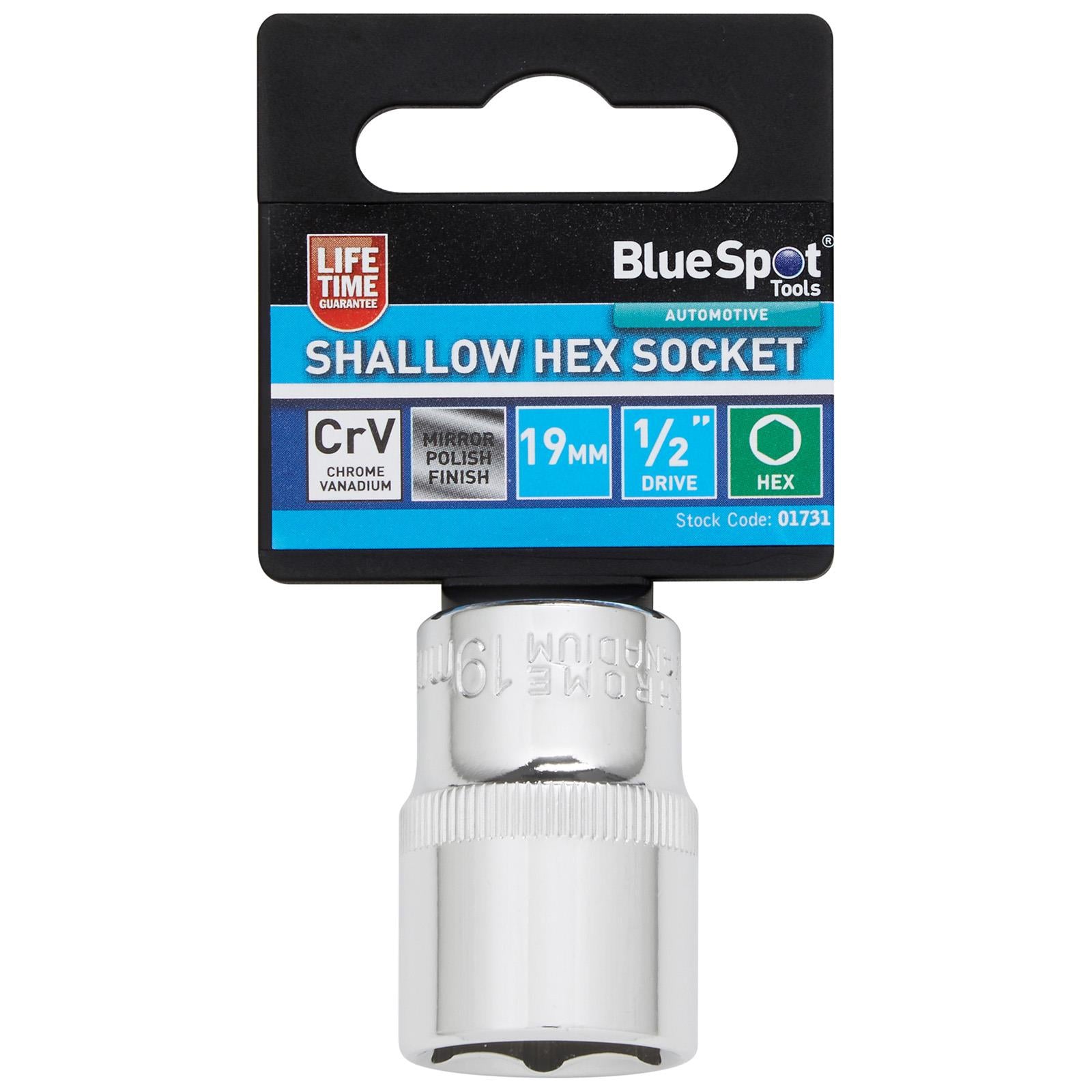 BlueSpot Shallow Socket 1/2" Drive 6 Point Hex Chrome Individual 8-32mm - Choose Size  White Rose Tools