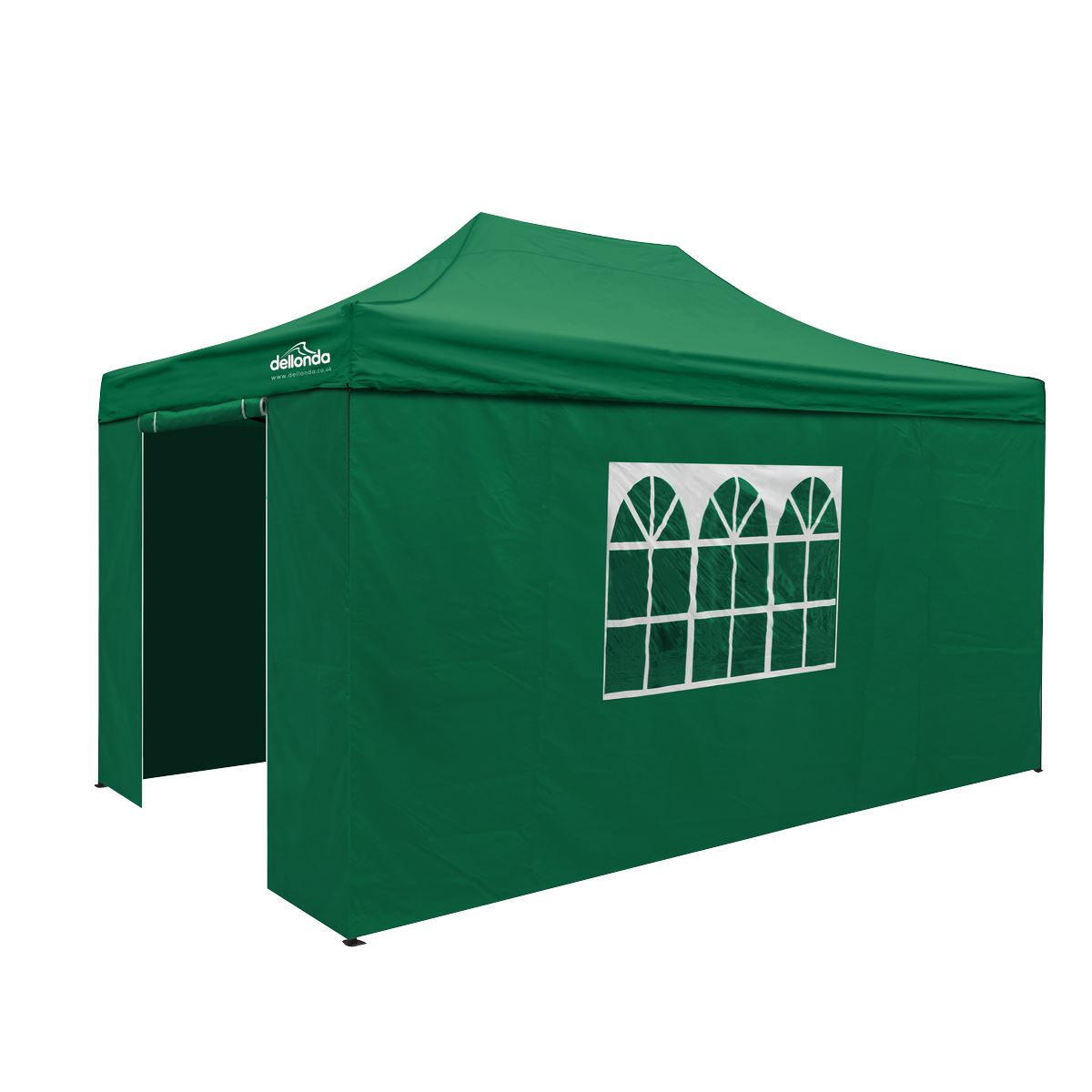 Dellonda Premium 3x4.5m Pop-Up Gazebo & Side Walls, PVC Coated, Water Resistant Fabric with Carry Bag, Rope, Stakes & Weight Bags - Green
