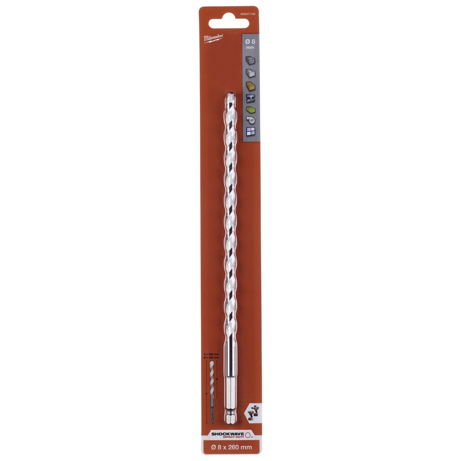 Milwaukee Multi Material Drill Bits Impact Rated TCT for Wood Metal Masonry 