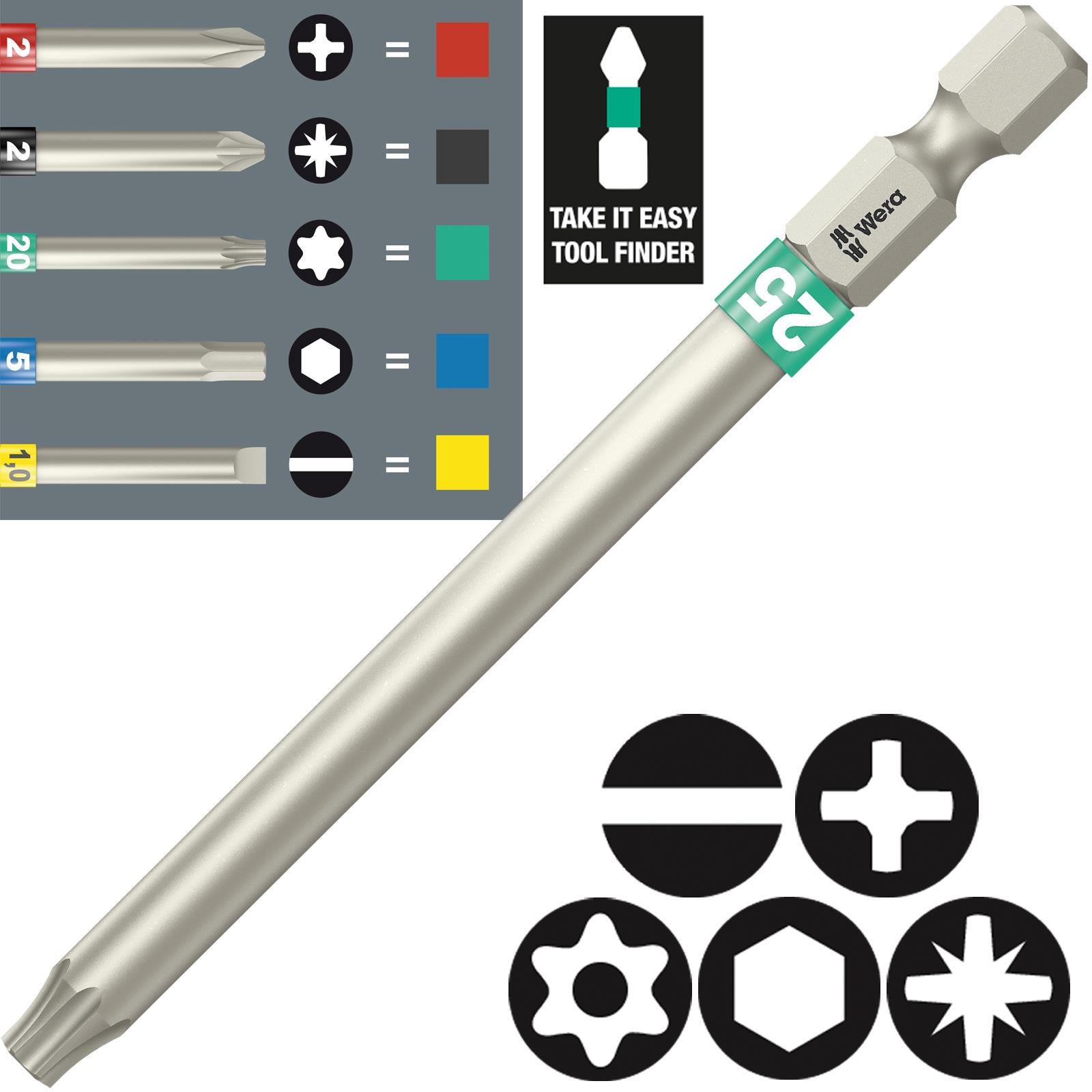 Wera Screwdriver Bit 1/4" Hex Take It Easy 89mm Long Individual 