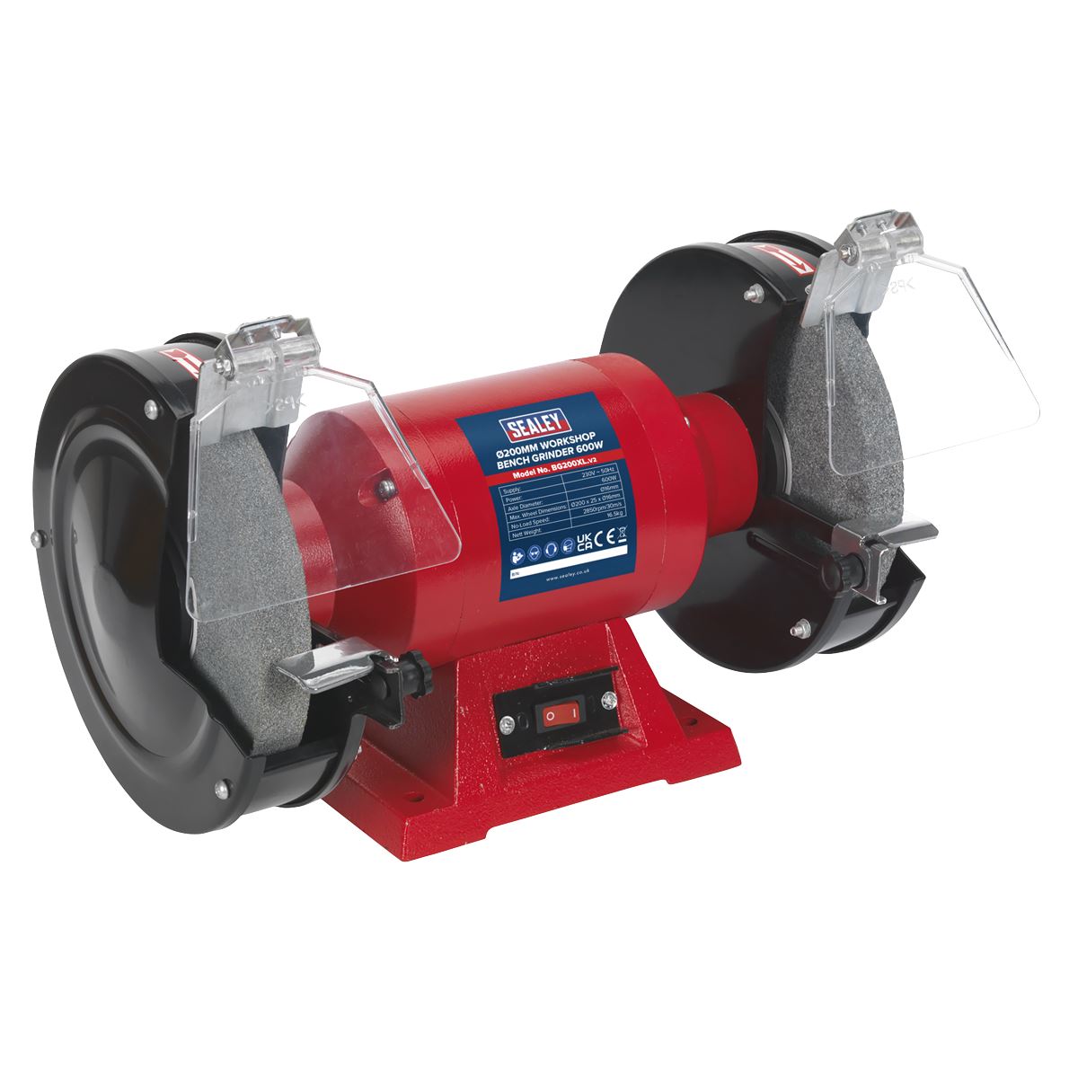 Sealey Bench Grinder 200mm Workshop Sharpening Grinding Coarse Fine 230V 600W