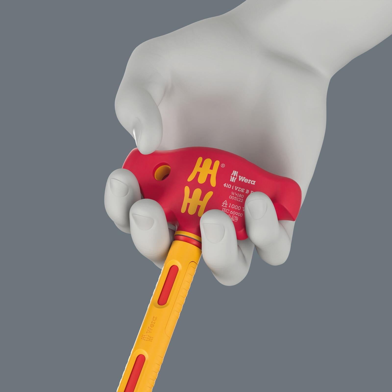 Wera VDE Insulated T-Handle Ratchet Screwdriver for 3/8" Drive Sockets 410 I VDE B RA  White Rose Tools
