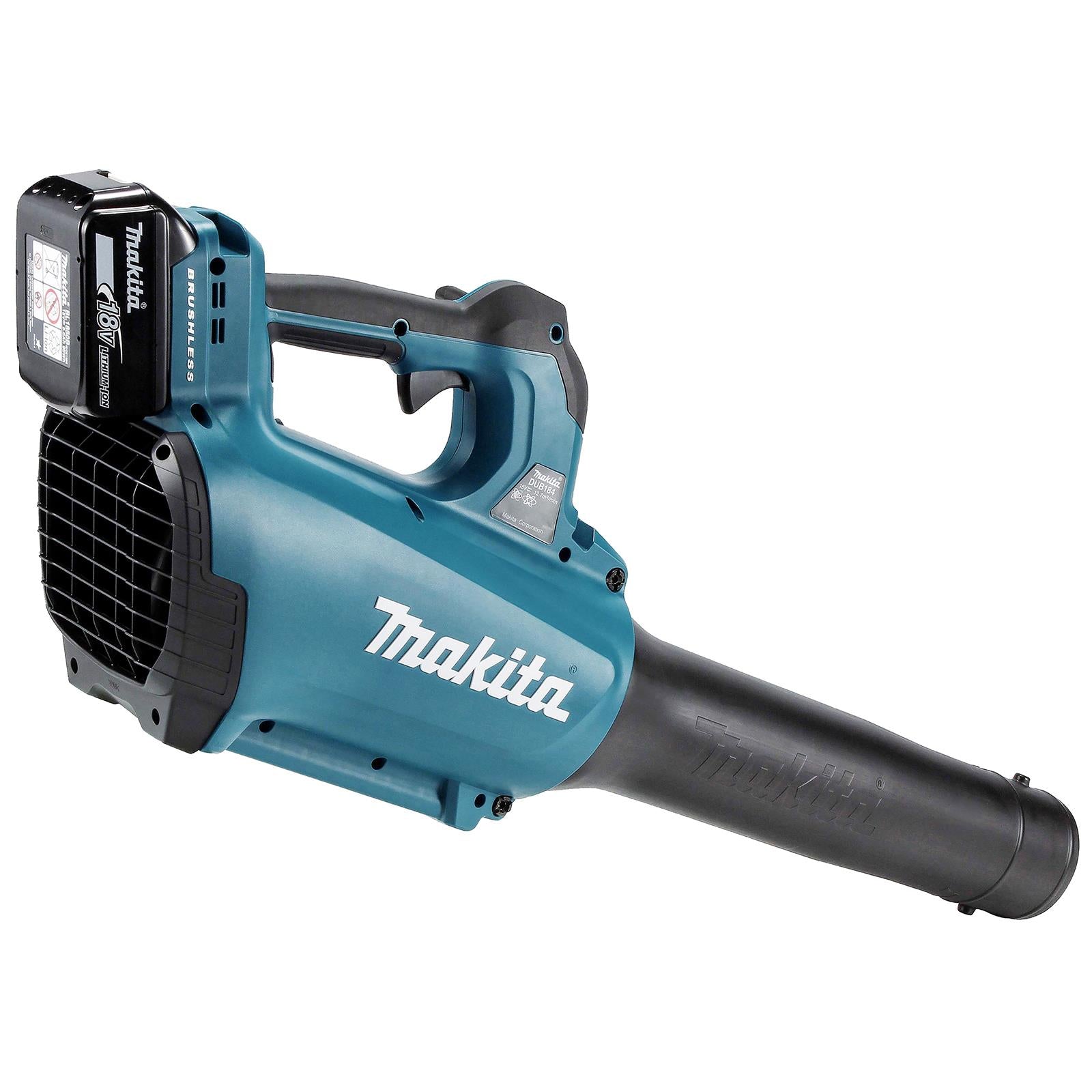 Makita Leaf Blower Kit 18V LXT 5Ah Battery and Charger Brushless Cordless 10.9N Garden Grass Clippings Construction DUB184RT
