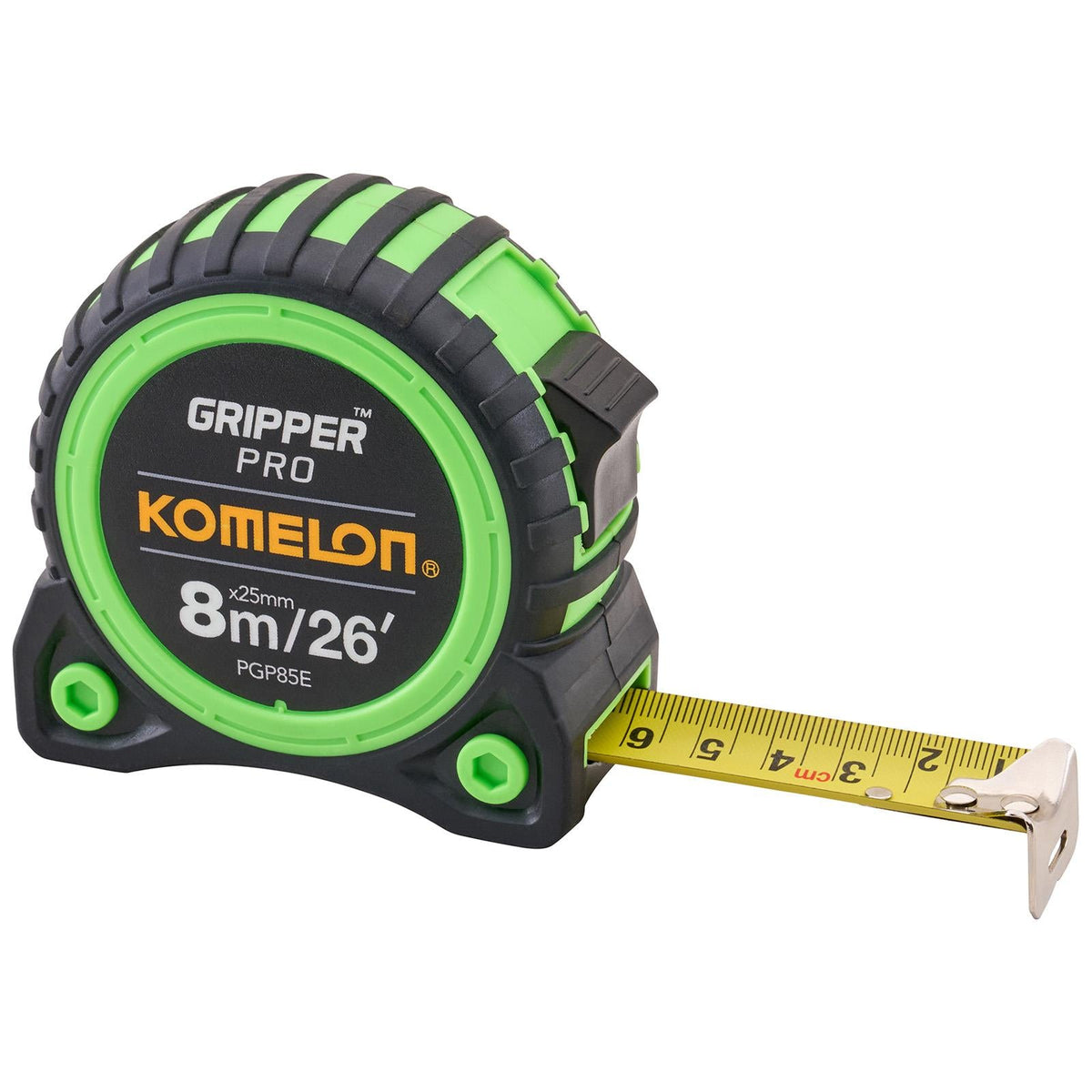 Komelon 8m (26ft) Hi-Vis Gripper Tape Metric / Imperial KG-8025  White Rose Tools