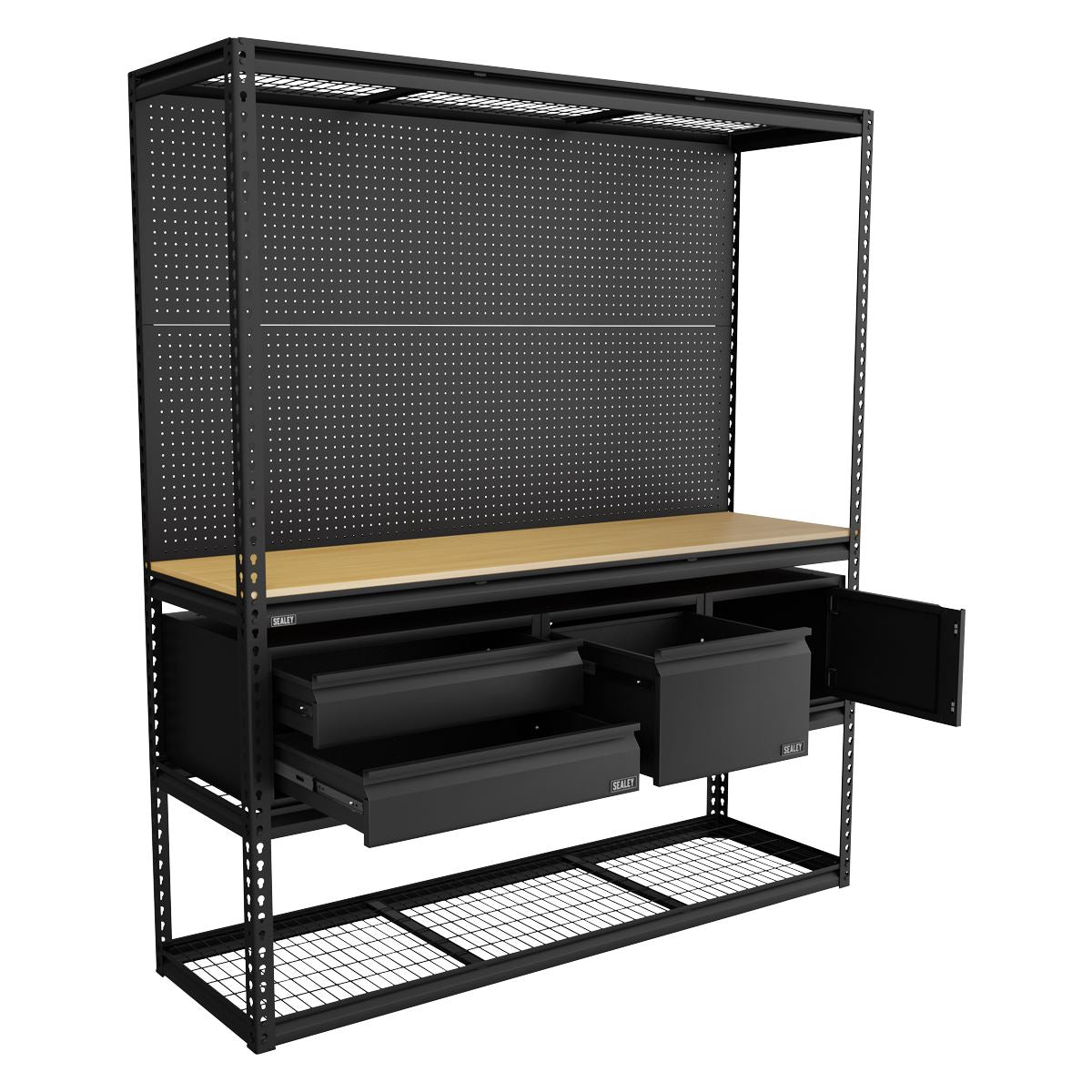 Sealey Heavy-Duty Modular Workbench & Racking Kit with 3 Storage Units  White Rose Tools