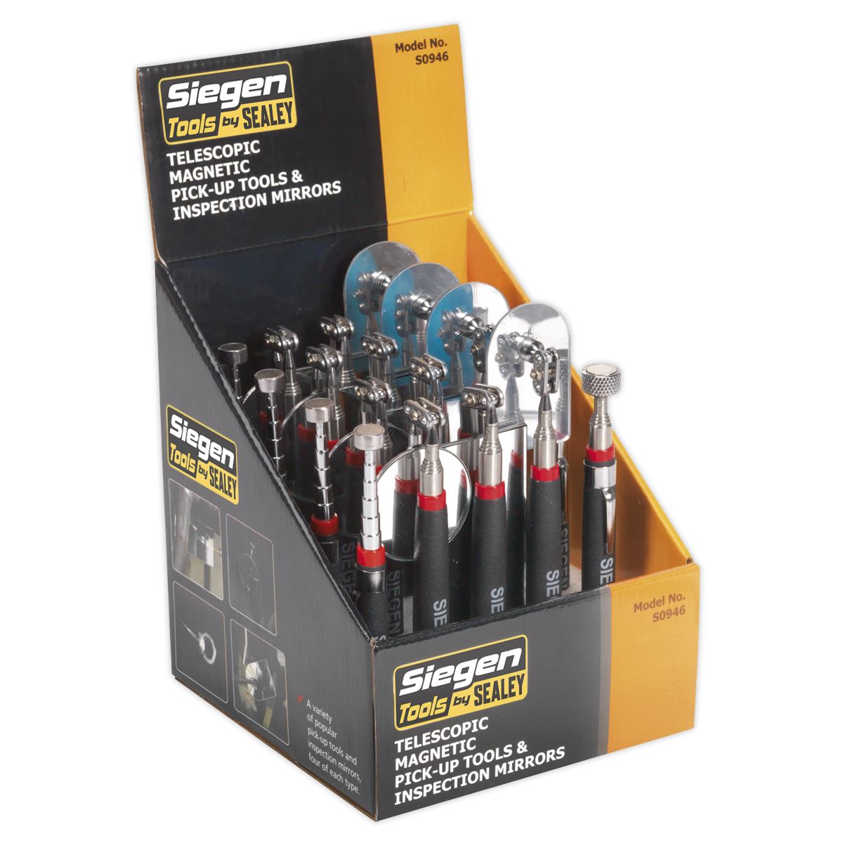 Siegen by Sealey Telescopic Magnetic Pick-Up Tools & Inspection Mirrors - Display Box of 20 