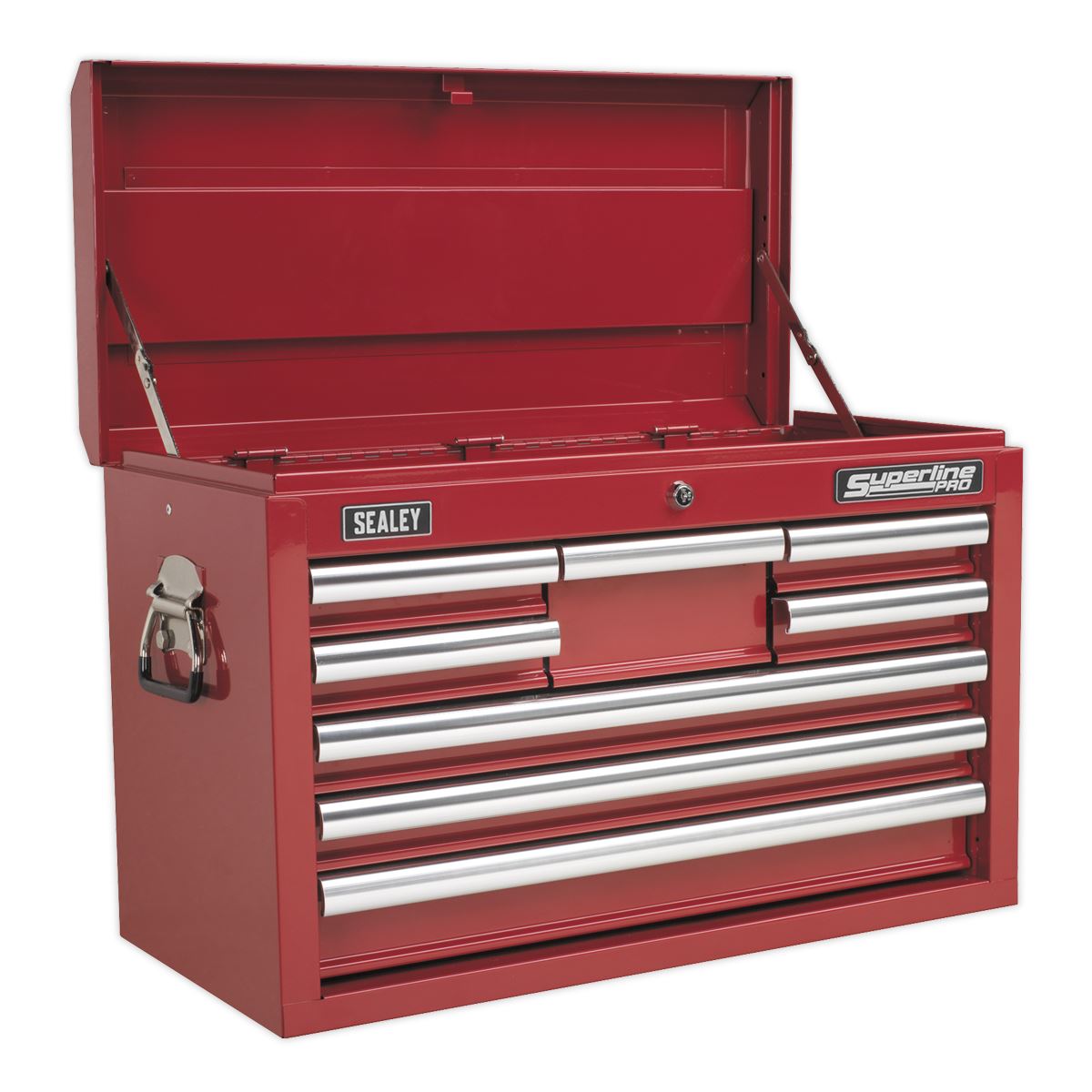Sealey Superline Pro Topchest & Rollcab Combination 15 Drawer with Ball-Bearing Slides - Red & 148pc Tool Kit 
