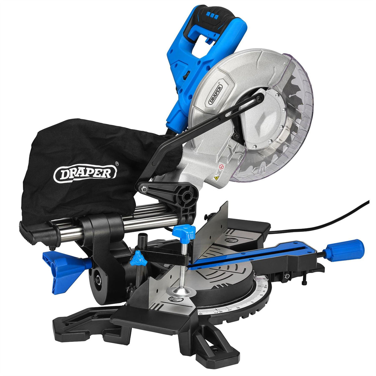 Draper 230V Sliding Compound Mitre Saw with Laser Cutting Guide 210mm 1500W 83677  White Rose Tools