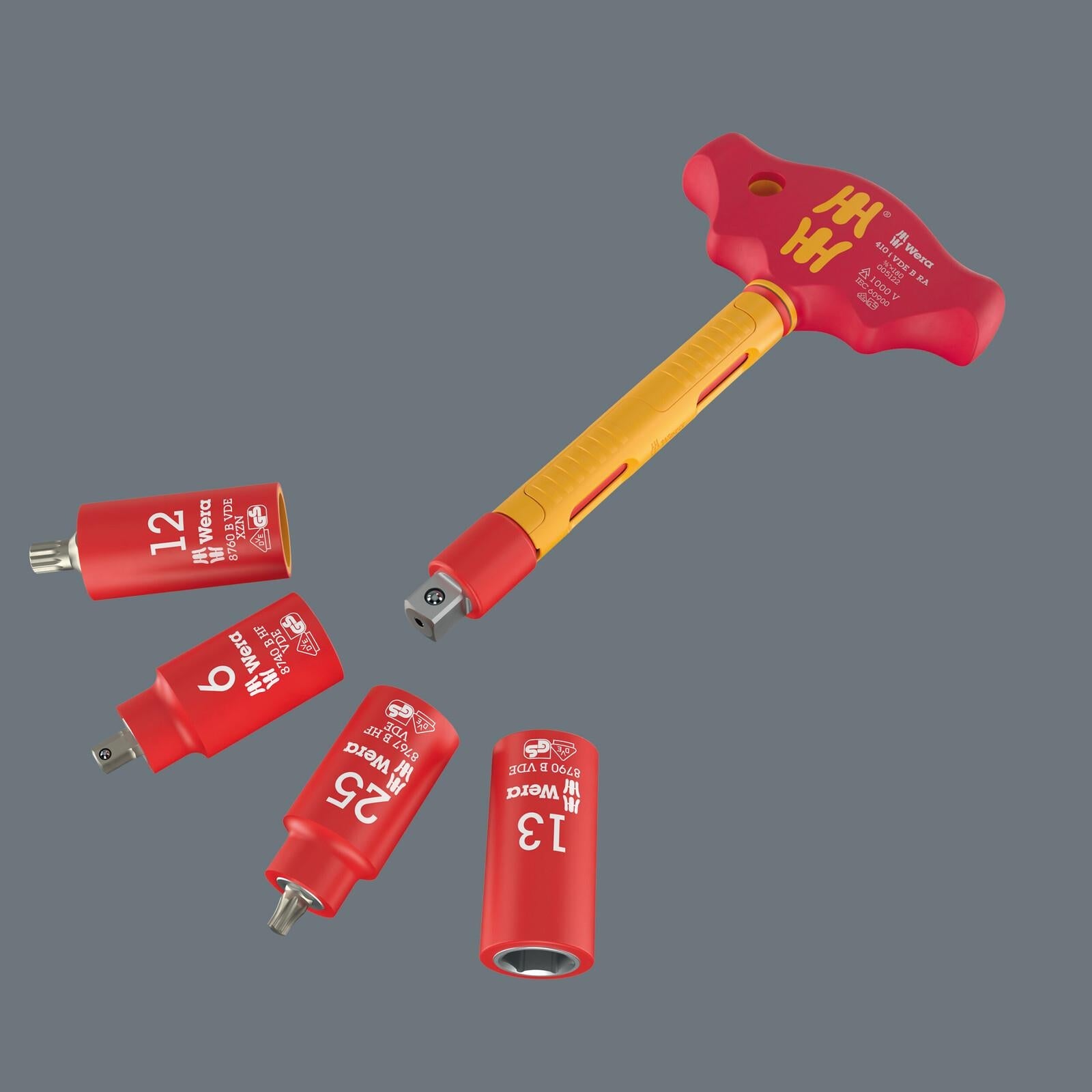 Wera VDE Insulated T-Handle Ratchet Screwdriver for 3/8" Drive Sockets 410 I VDE B RA  White Rose Tools