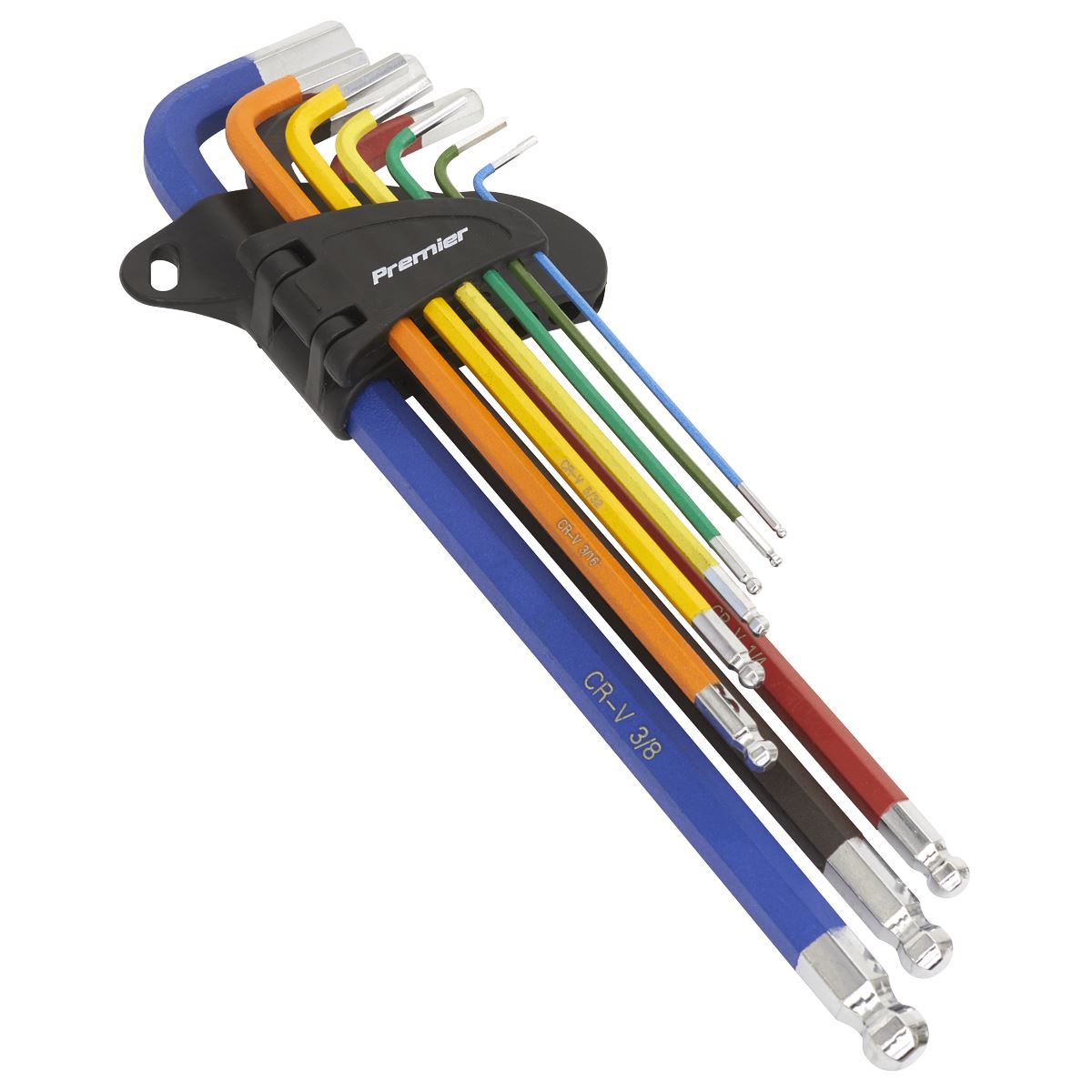 Sealey Premier Ball-End Hex Key Set Extra-Long 9pc Colour-Coded Imperial