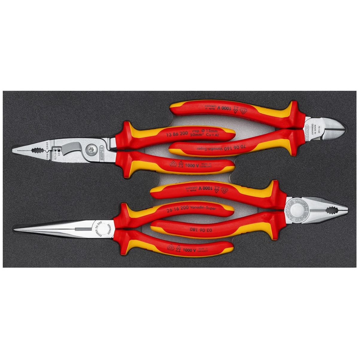 KNIPEX Pliers Set VDE Chrome I in Foam Tray 4 Pieces 00 20 01 V20  White Rose Tools