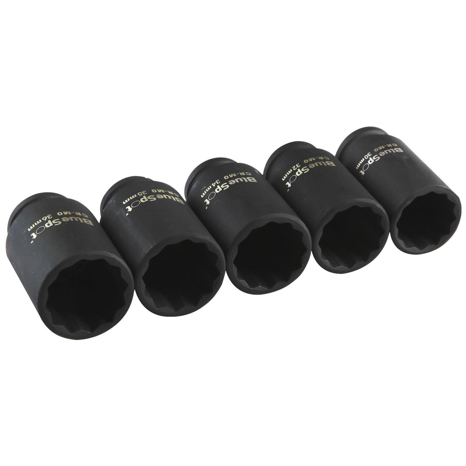 BlueSpot Impact Hub Socket Set 1/2" Drive Chrome Molybdenum 30-36mm 5 Piece