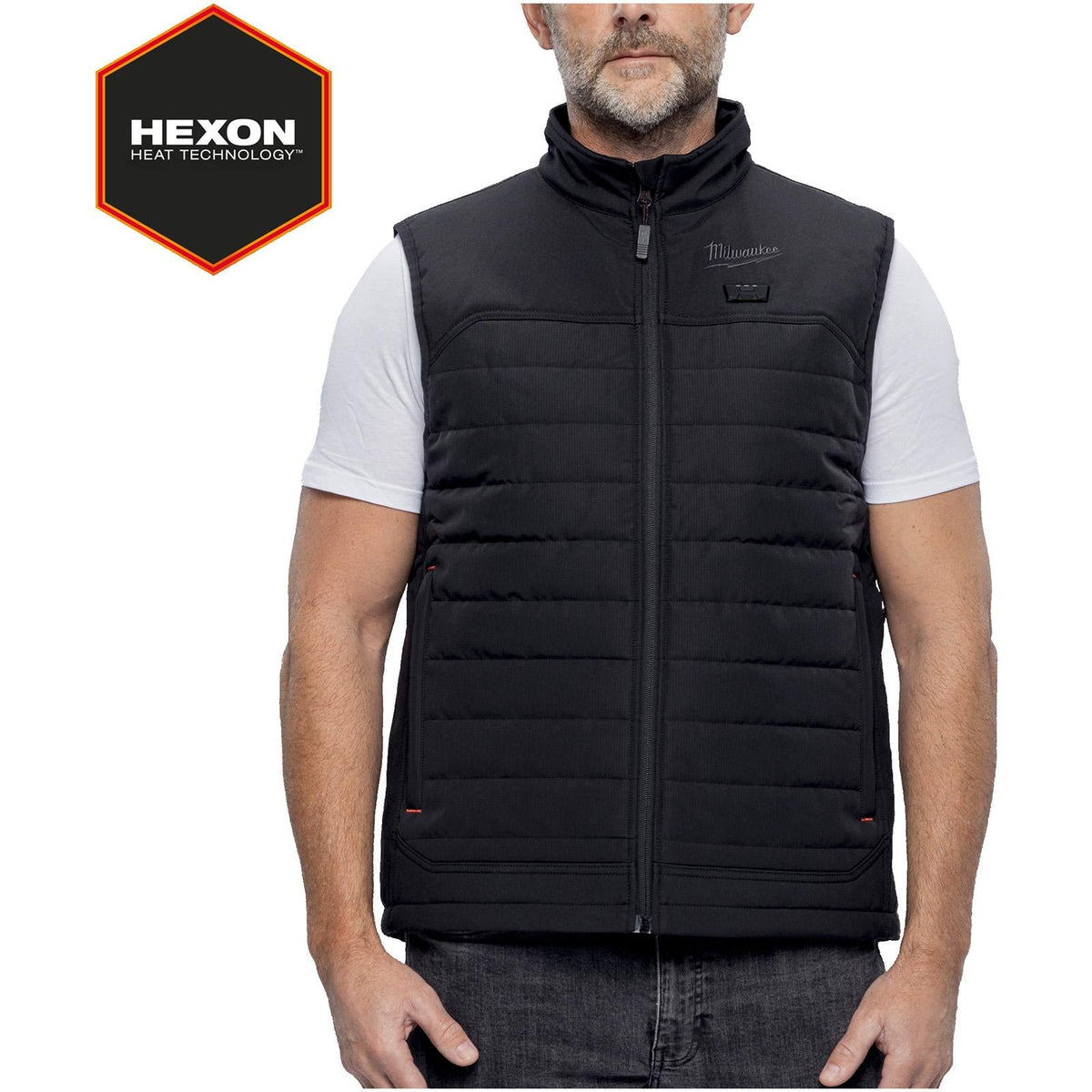 Milwaukee M12 HEXON Heated Puffer Vest Black M12 HPVBL3-0 - Choose Size  White Rose Tools