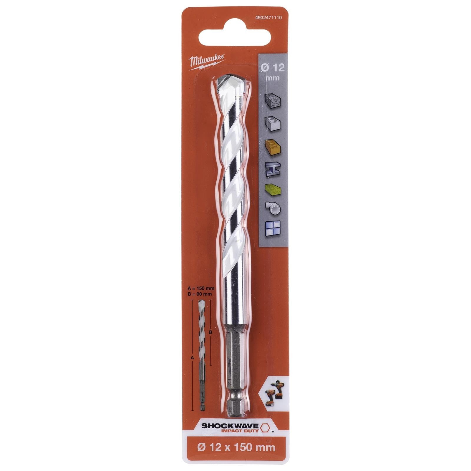 Milwaukee Multi Material Drill Bits Impact Rated TCT for Wood Metal Masonry 