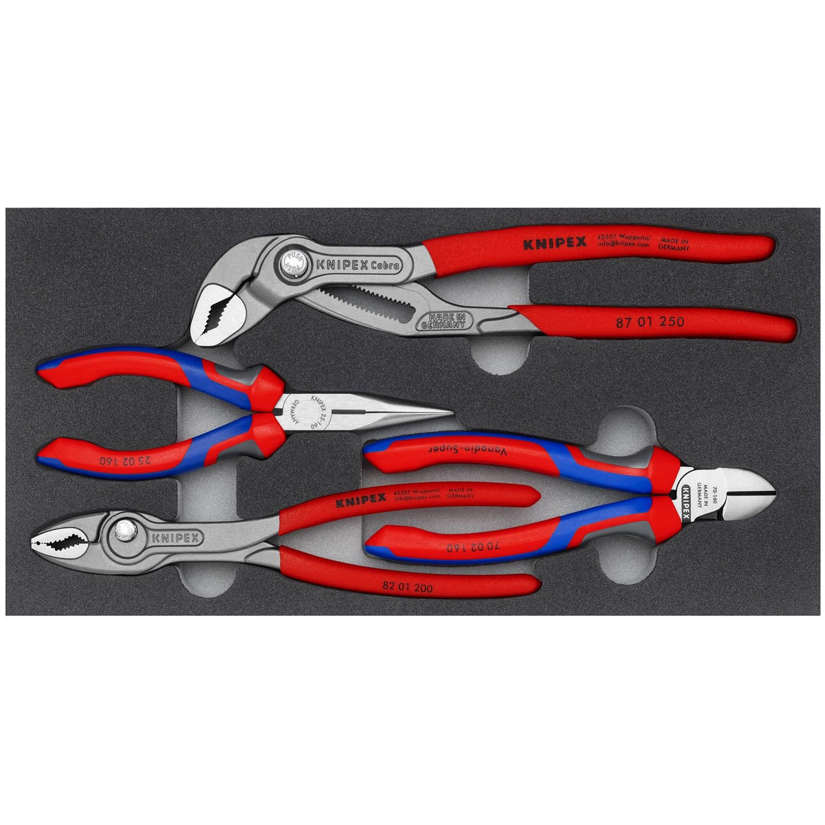 KNIPEX Pliers Set Basic II 4 Pieces in Foam Tray Cobra TwinGrips Side Cutters 00 20 01 V25  White Rose Tools