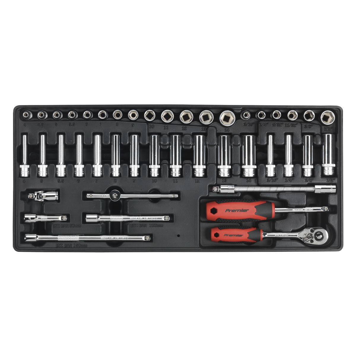 Sealey Premier Tool Tray with Socket Set 43pc 1/4"Sq Drive