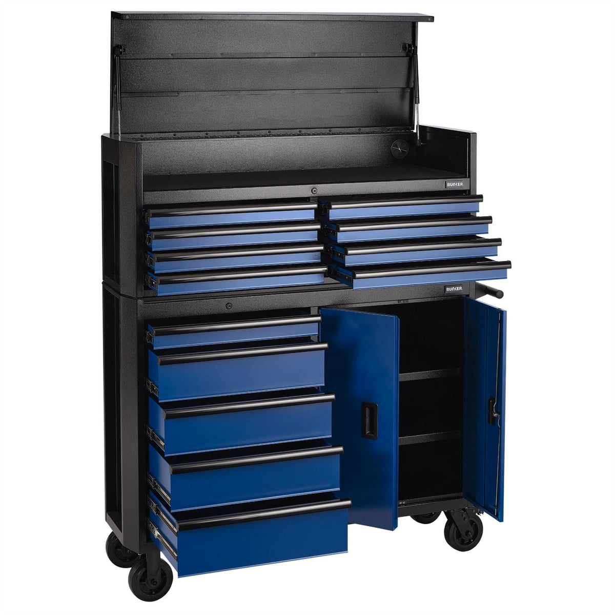 BUNKER 13 Drawer Combined Roller Cabinet and Tool Chest 52" Blue 24254  White Rose Tools