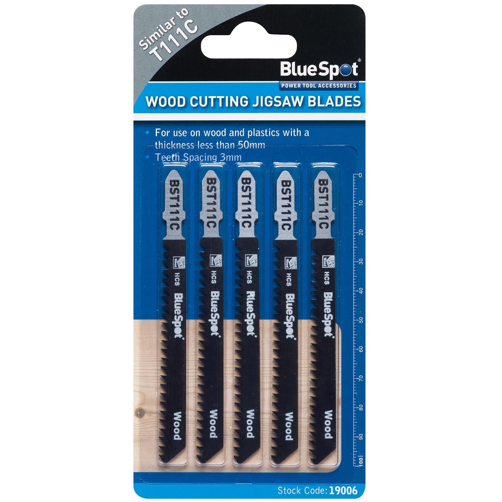 BlueSpot Jigsaw Blades 5 Piece Quick Cut for Wood 8 TPI T111C 