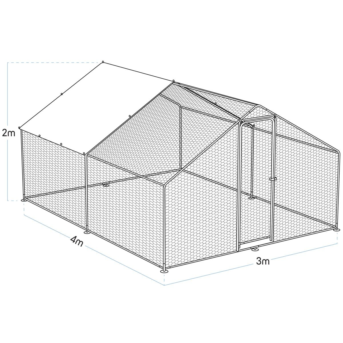 Dellonda 3 x 4 x 2m Walk-In Chicken Run, Galvanized Steel, Roof Cover, PVC Coated Chicken Wire