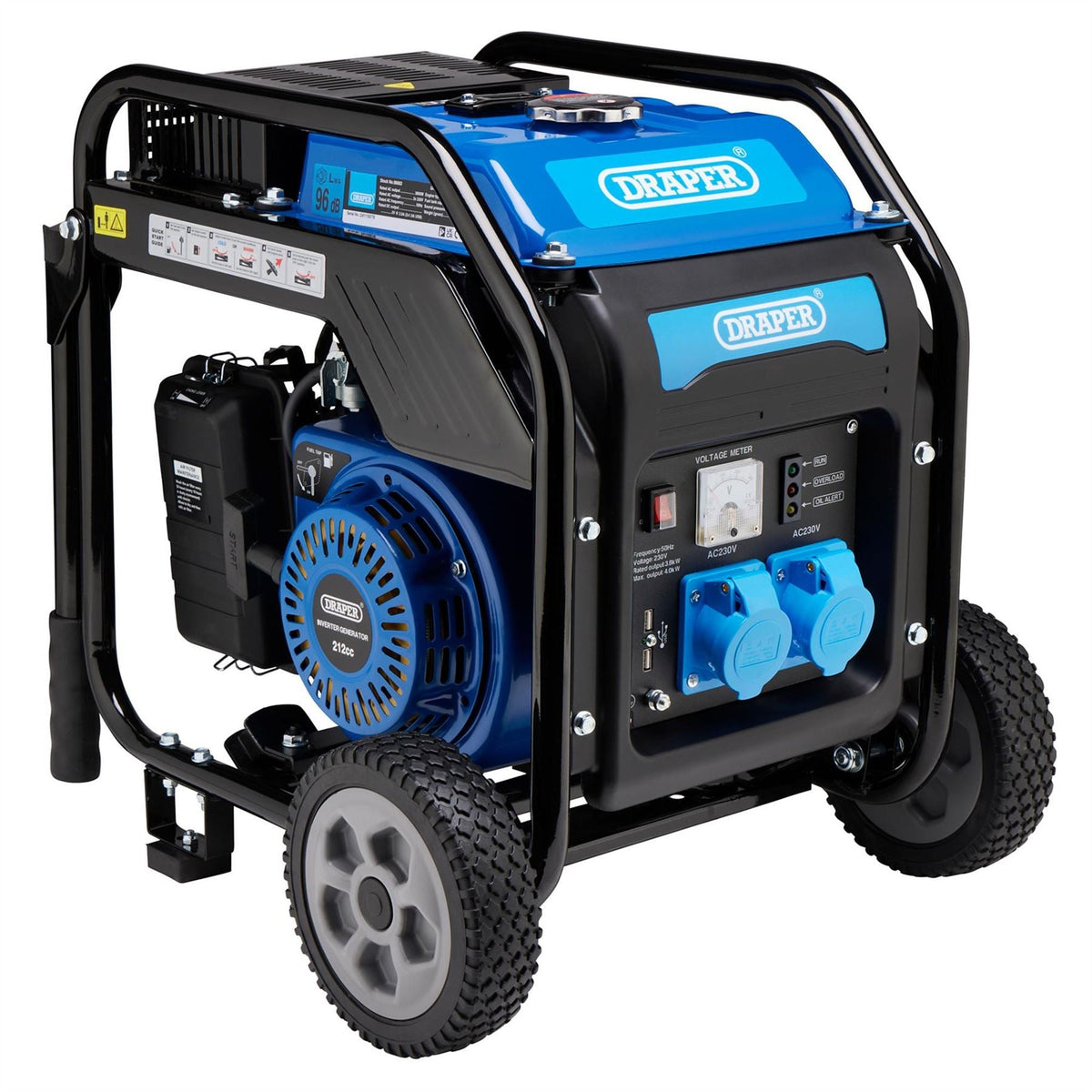 Draper Petrol Open Frame Inverter Generator with Wheels 3800W 98683  White Rose Tools