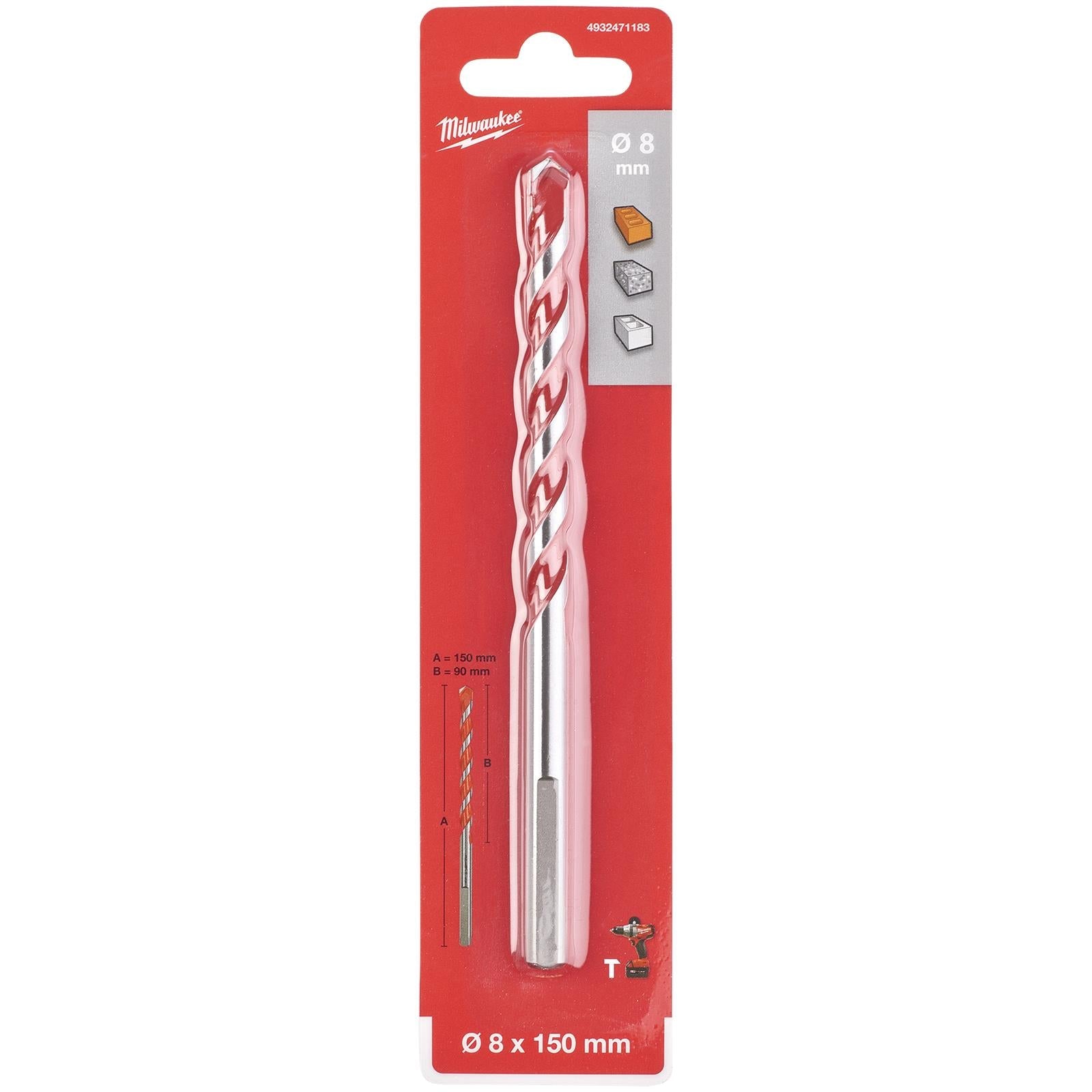 Milwaukee Premium Concrete Masonry Drill Bits 3 Flat Shank Hammer and Rotary 