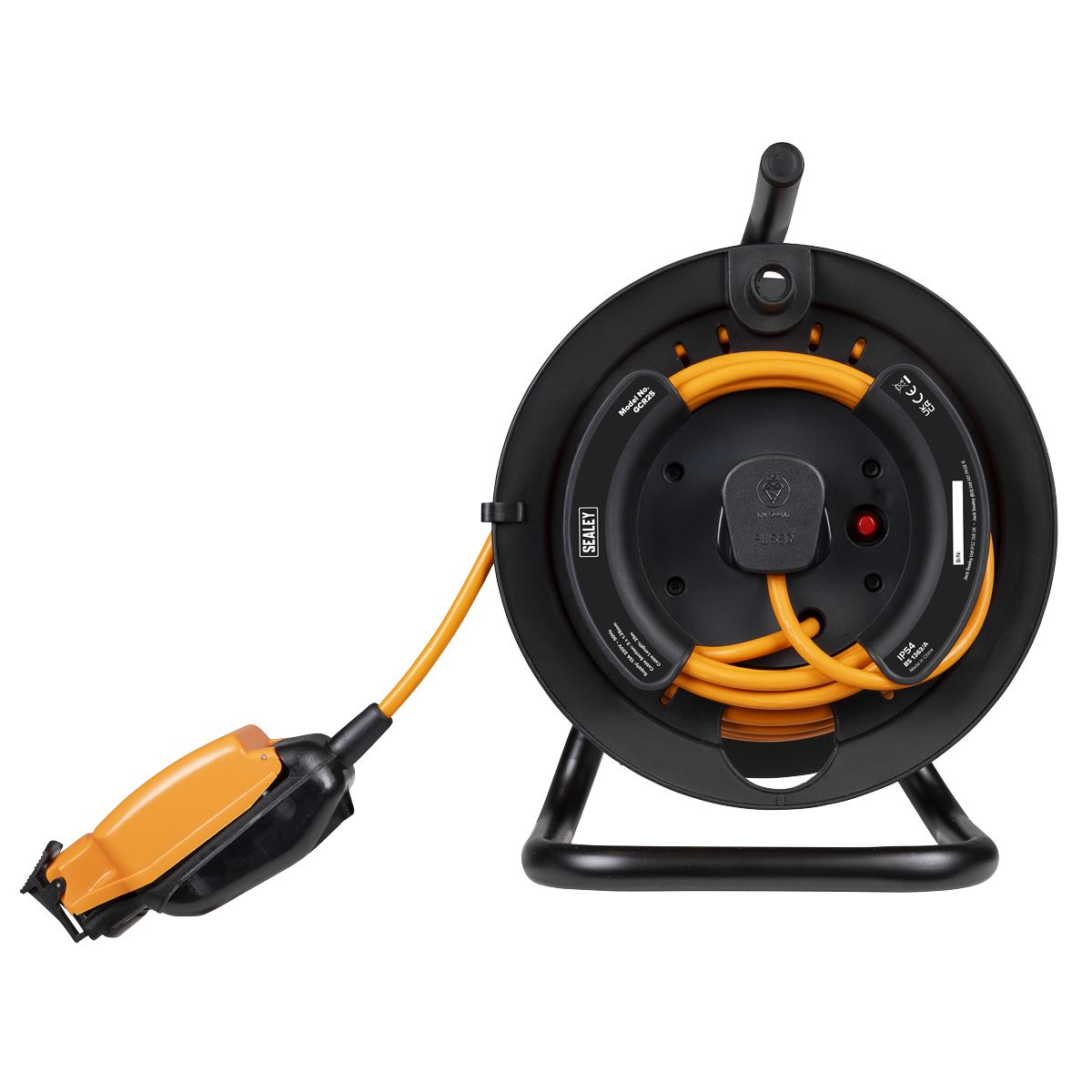 Sealey 25m IP54 Weatherproof In-line Socket with Thermal Cutout, & 3m Additional Plug Cable  White Rose Tools