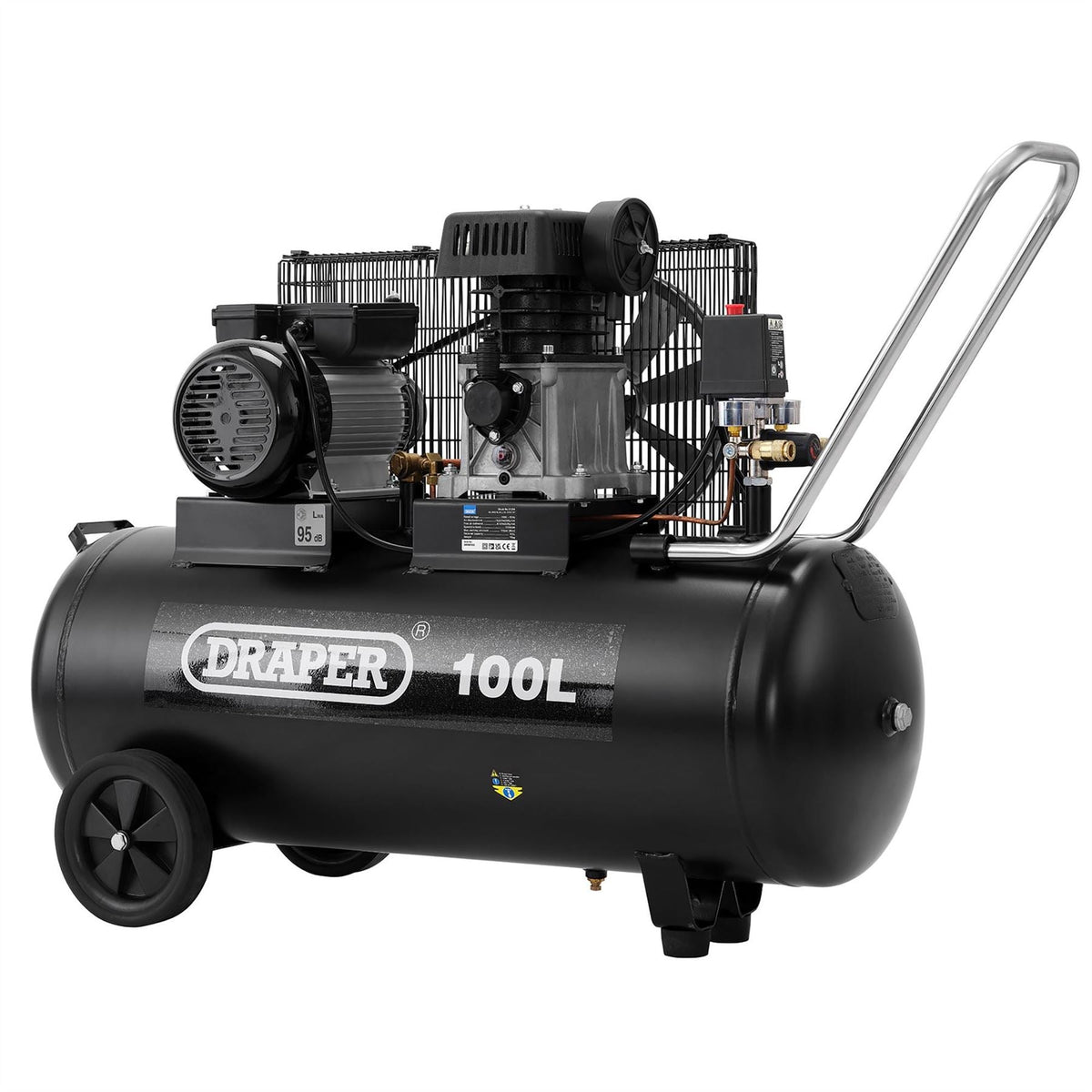 Draper 230V 100L Belt-Driven Air Compressor 2.2kW/3HP 31254  White Rose Tools