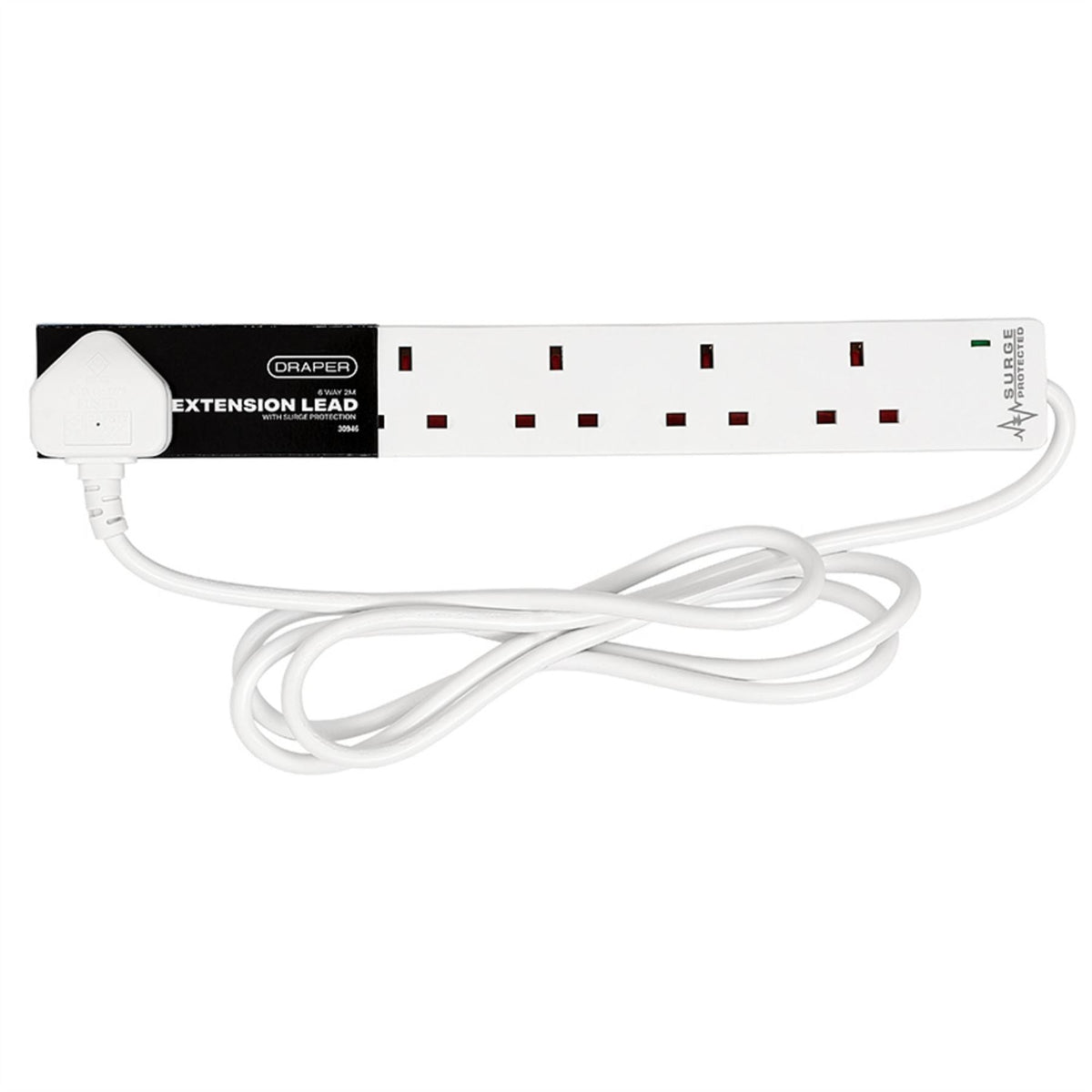 Draper 6 Way White Extension Lead 2m 30946  White Rose Tools