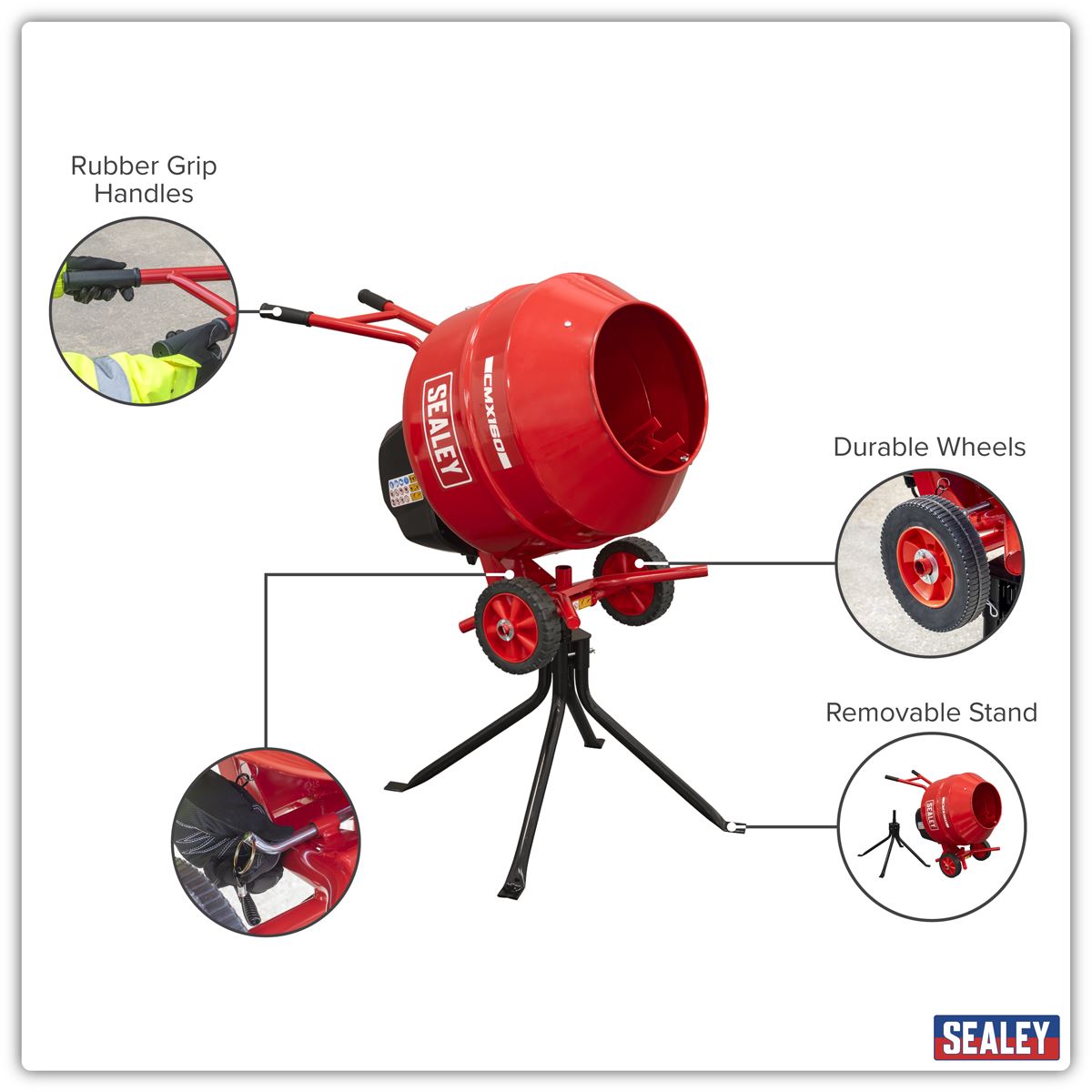 Sealey 160L Cement Mixer with Stand 650W