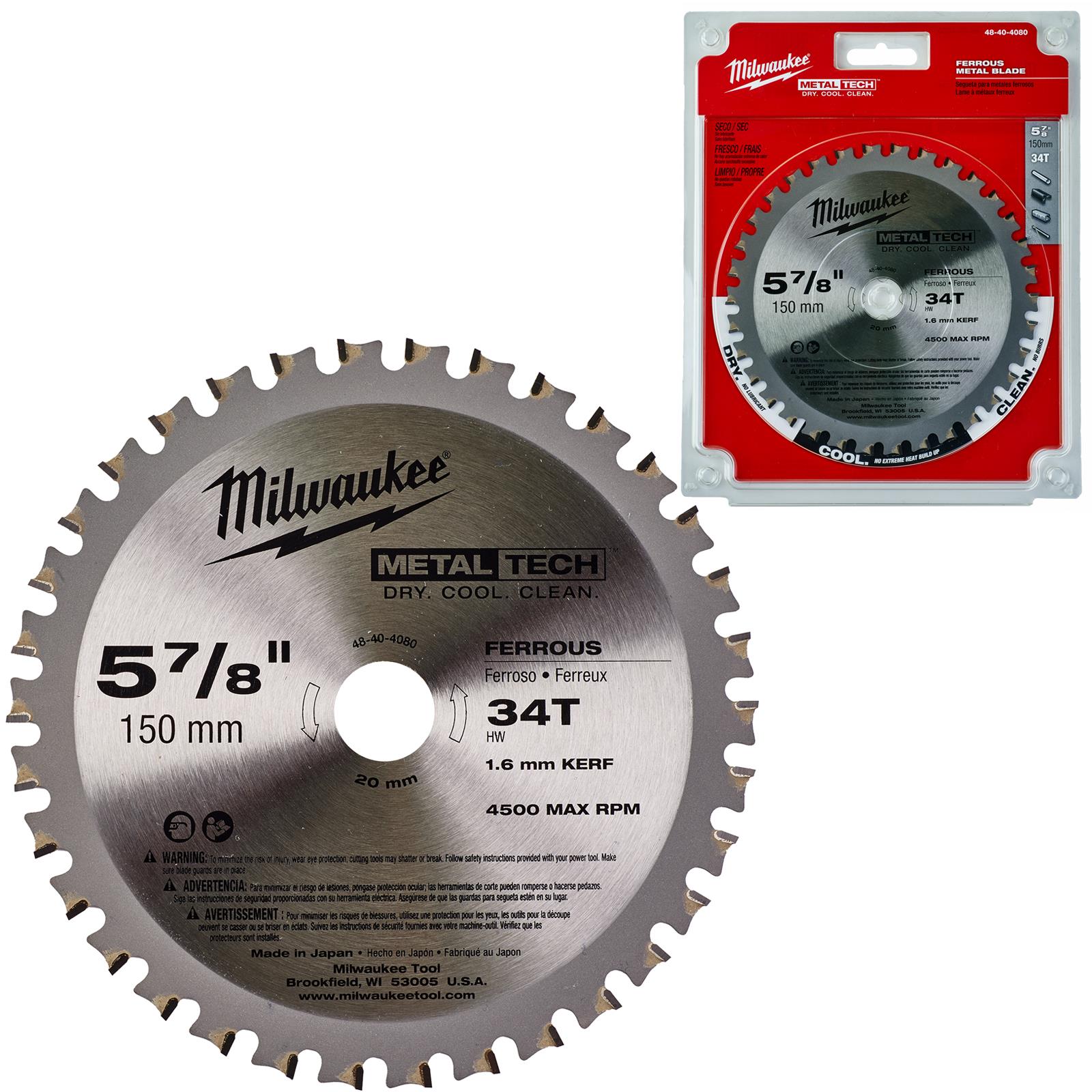 Milwaukee Circular Saw Blade for Metal 150mm x 20mm Bore 34 Tooth